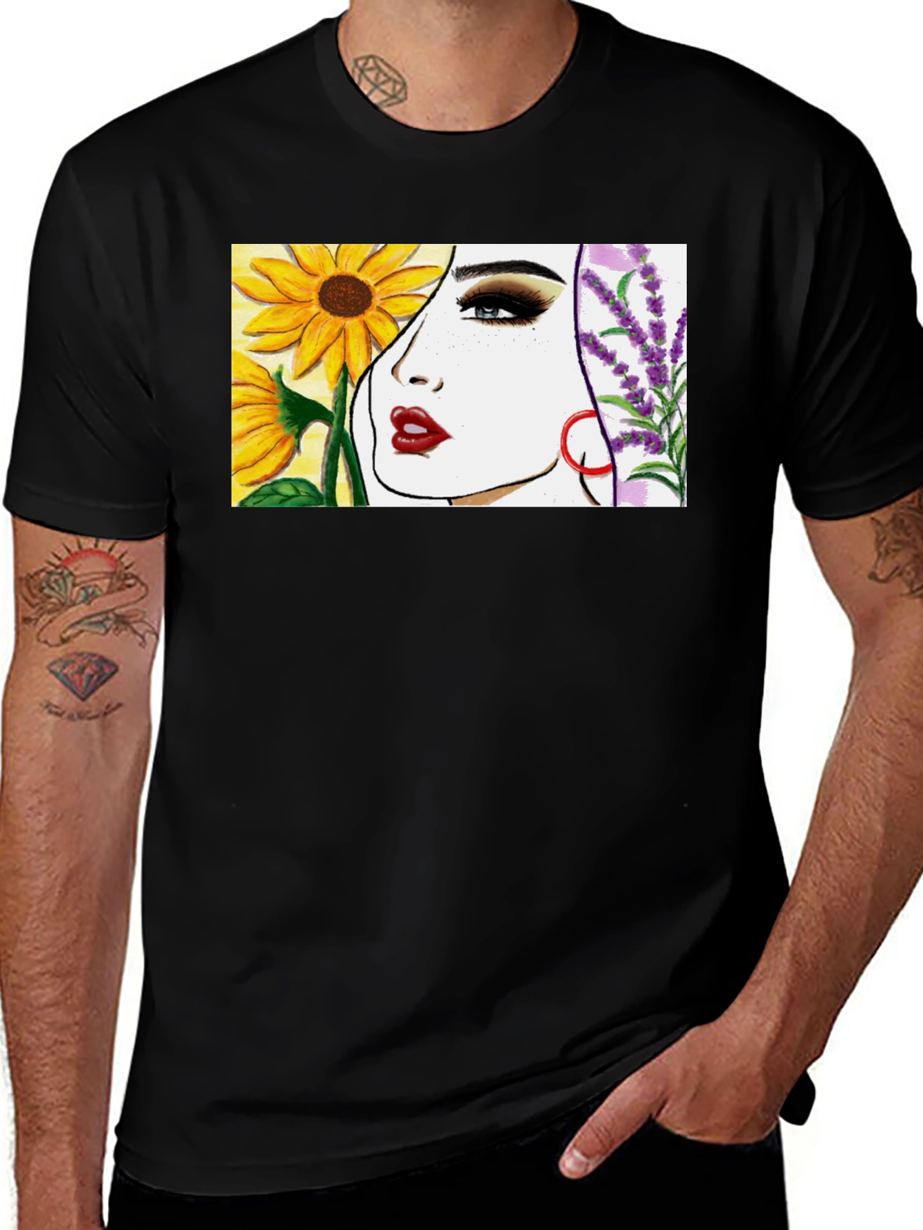 Floral Woman Graphic Tee - Stylish Black T-Shirt