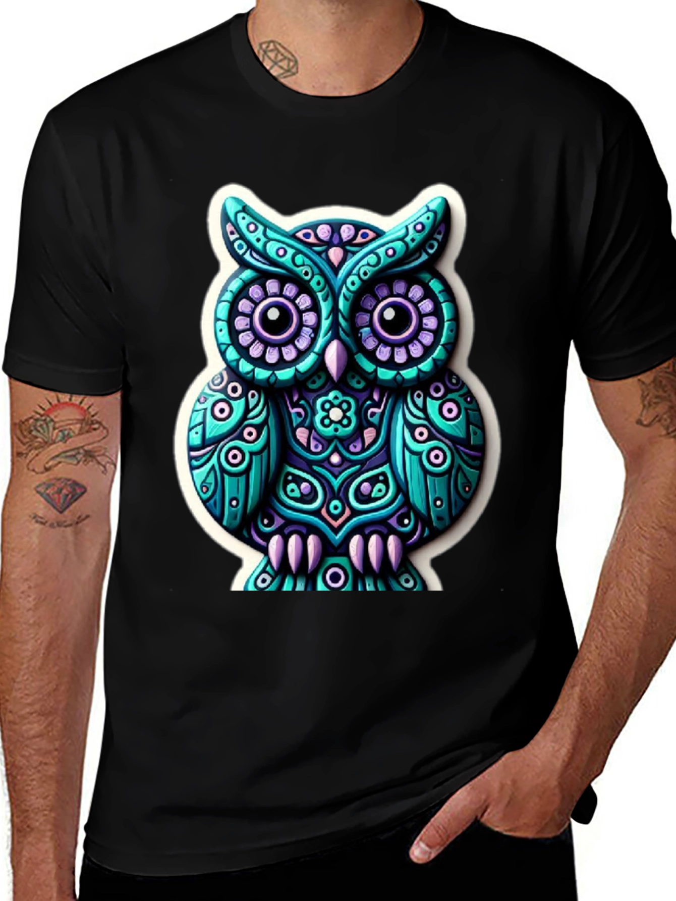 Variant 23 of Funky Owl Graphic Tee - Men's Black T-Shirt