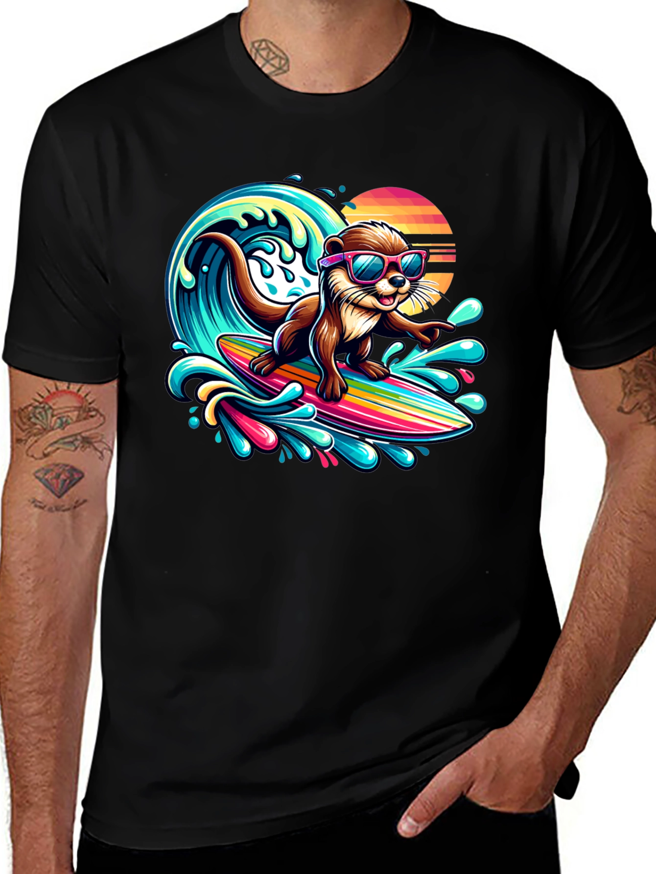 Variant 15 of Surfing Otter T-Shirt - Cool Cartoon Graphic Tee