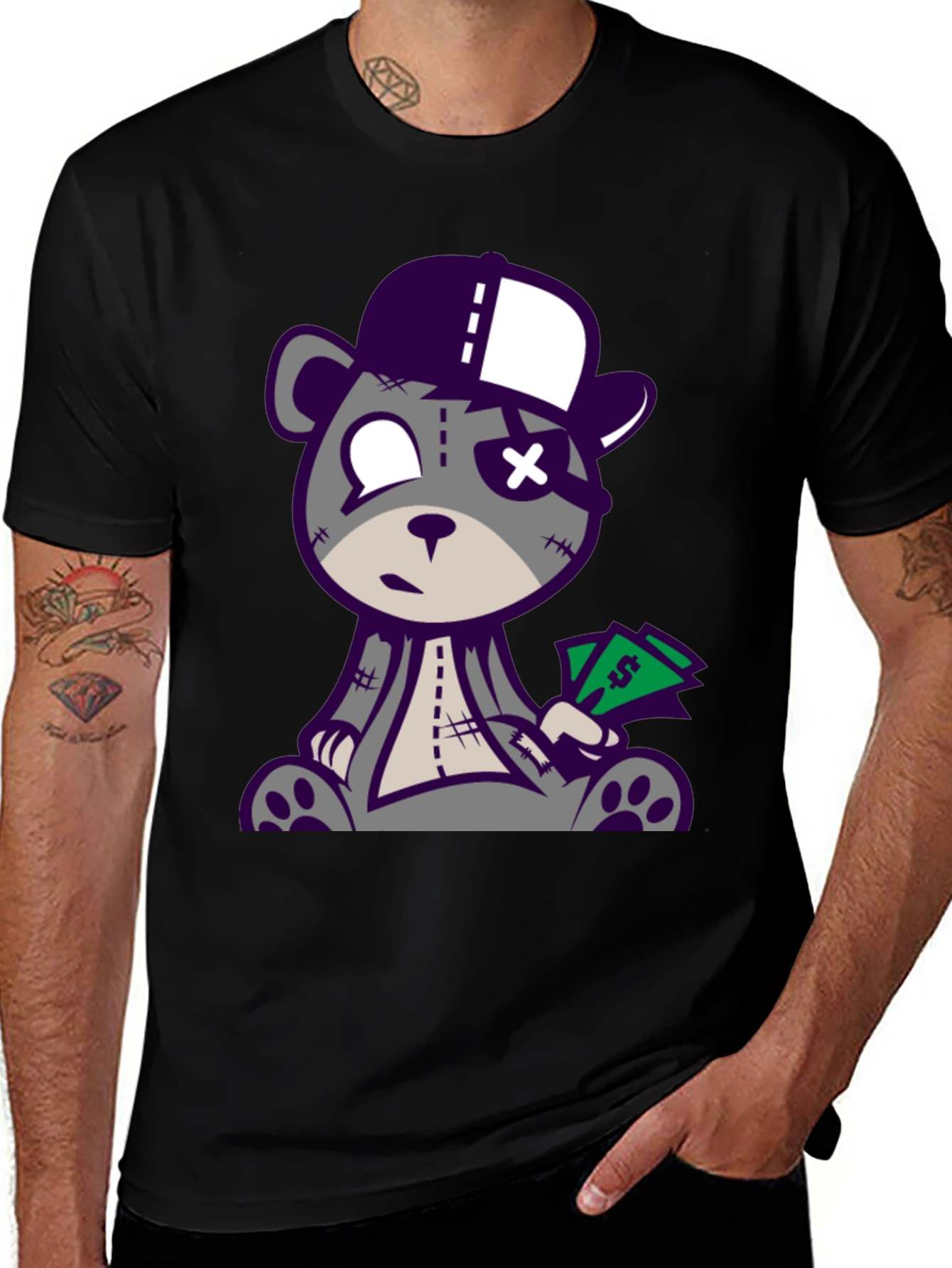 Variant 11 of Cartoon Bear Graphic Tee - Black