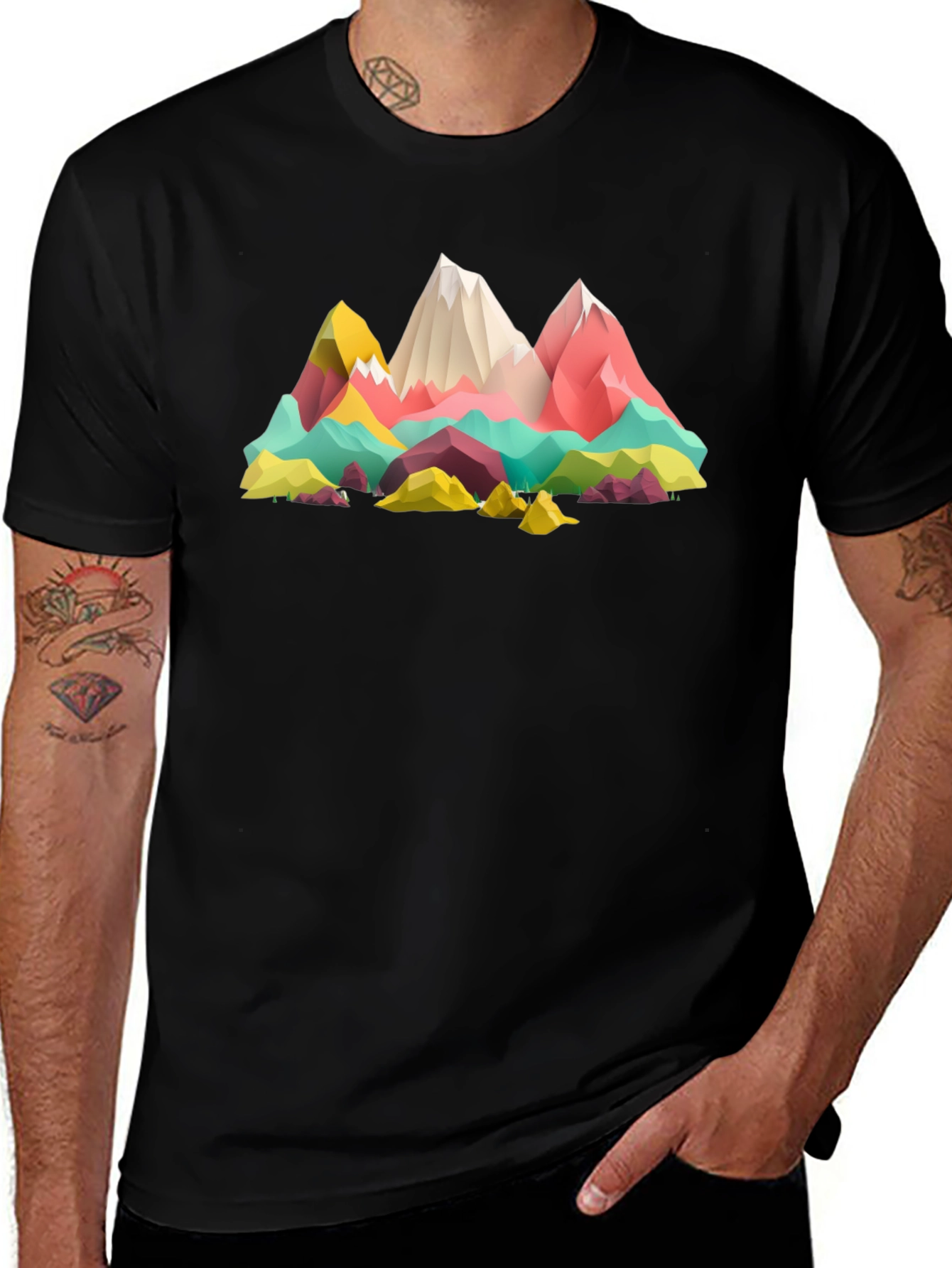 Variant 2 of Geometric Mountains Graphic Tee - Black