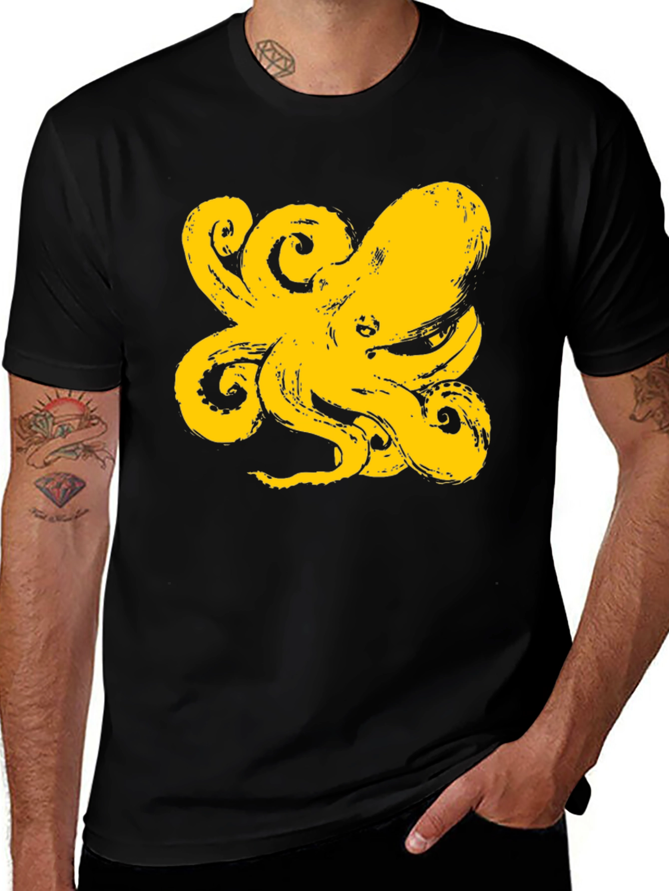 Variant 23 of Octopus Graphic Tee - Bold Yellow Design on Black
