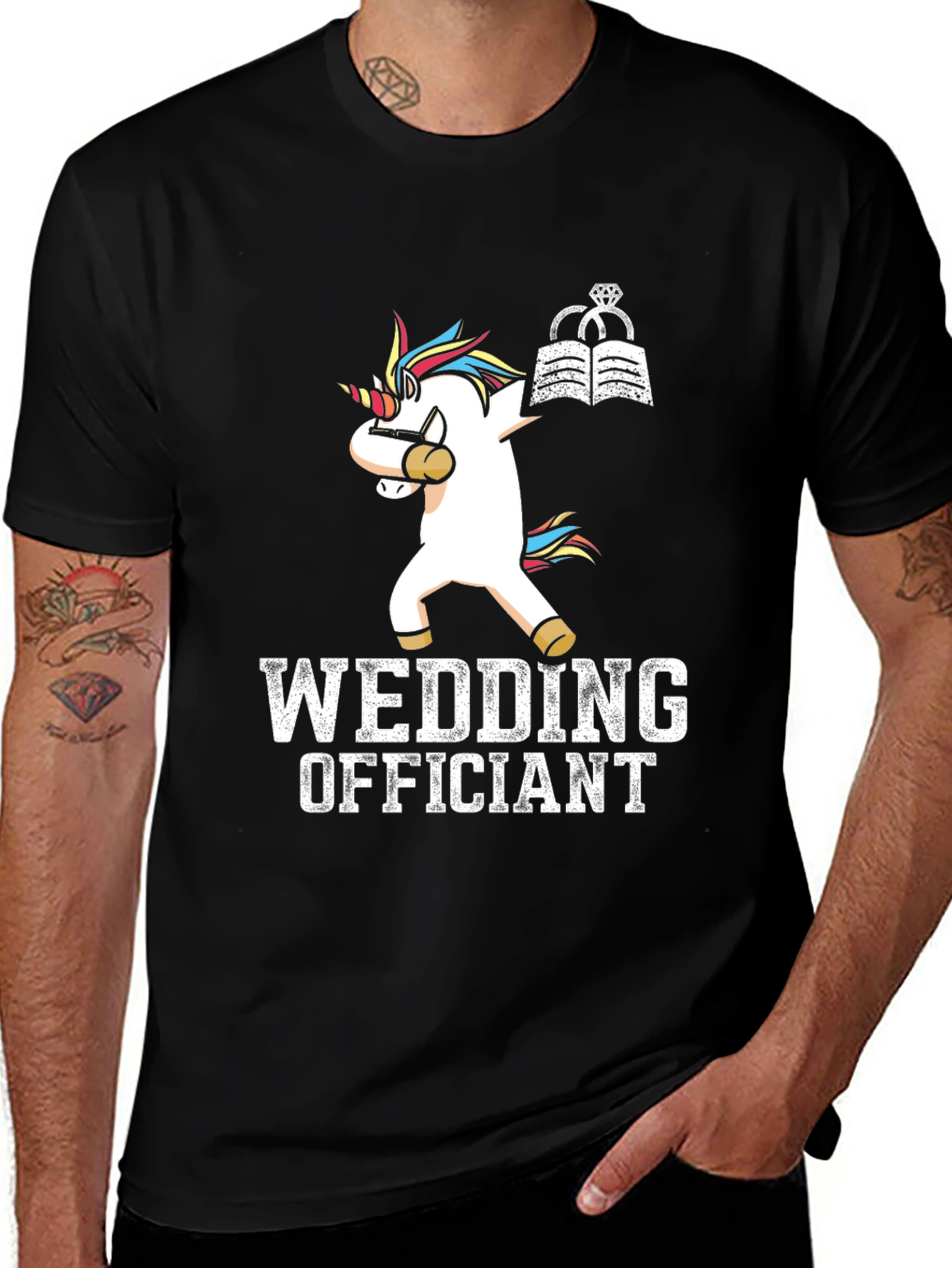 Variant 5 of Wedding Officiant Unicorn Dabbing T-Shirt