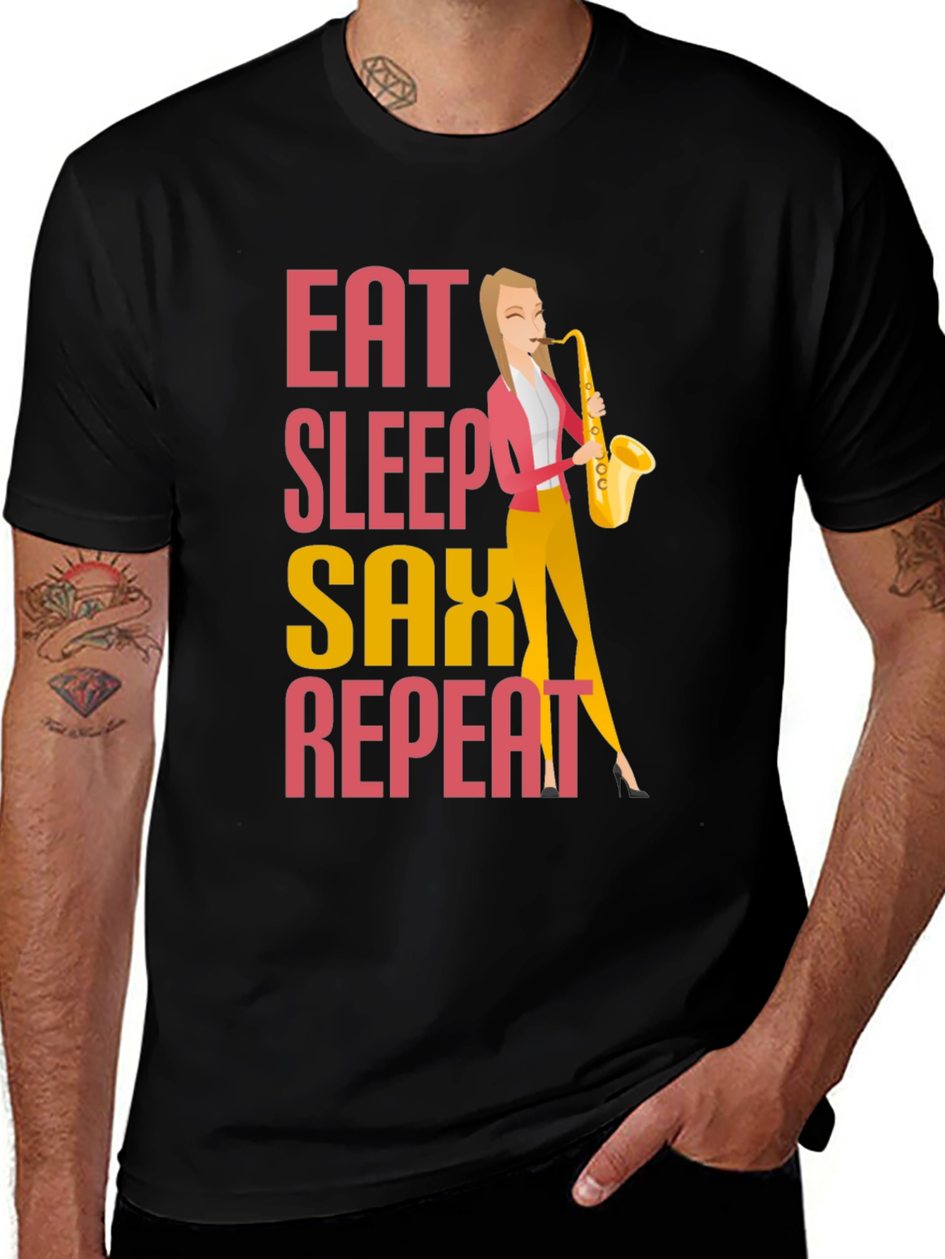 Variant 12 of Eat Sleep Sax Repeat T-Shirt - Music Lover Tee