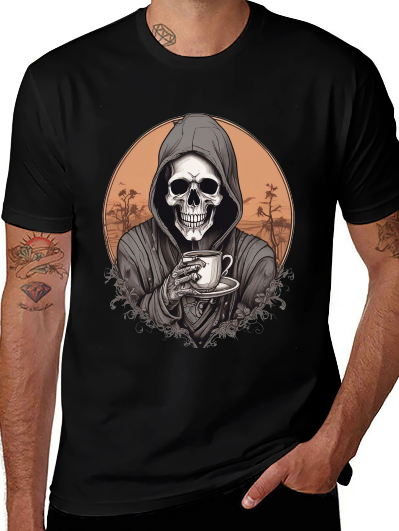 Grim Reaper Coffee T-Shirt - Death Before Decaf Tee