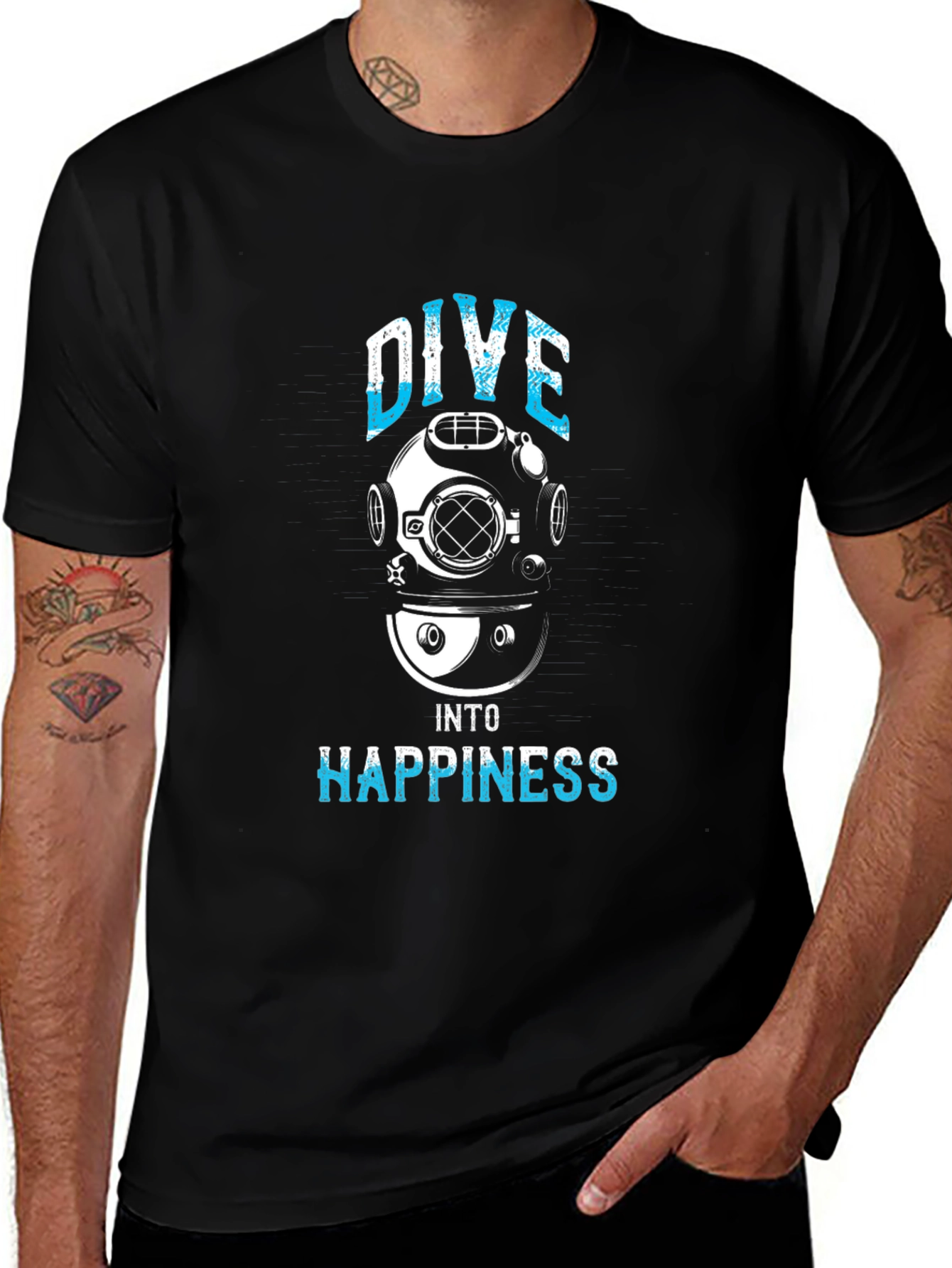 Variant 17 of Dive Into Happiness T-Shirt - Scuba Diving Graphic Tee