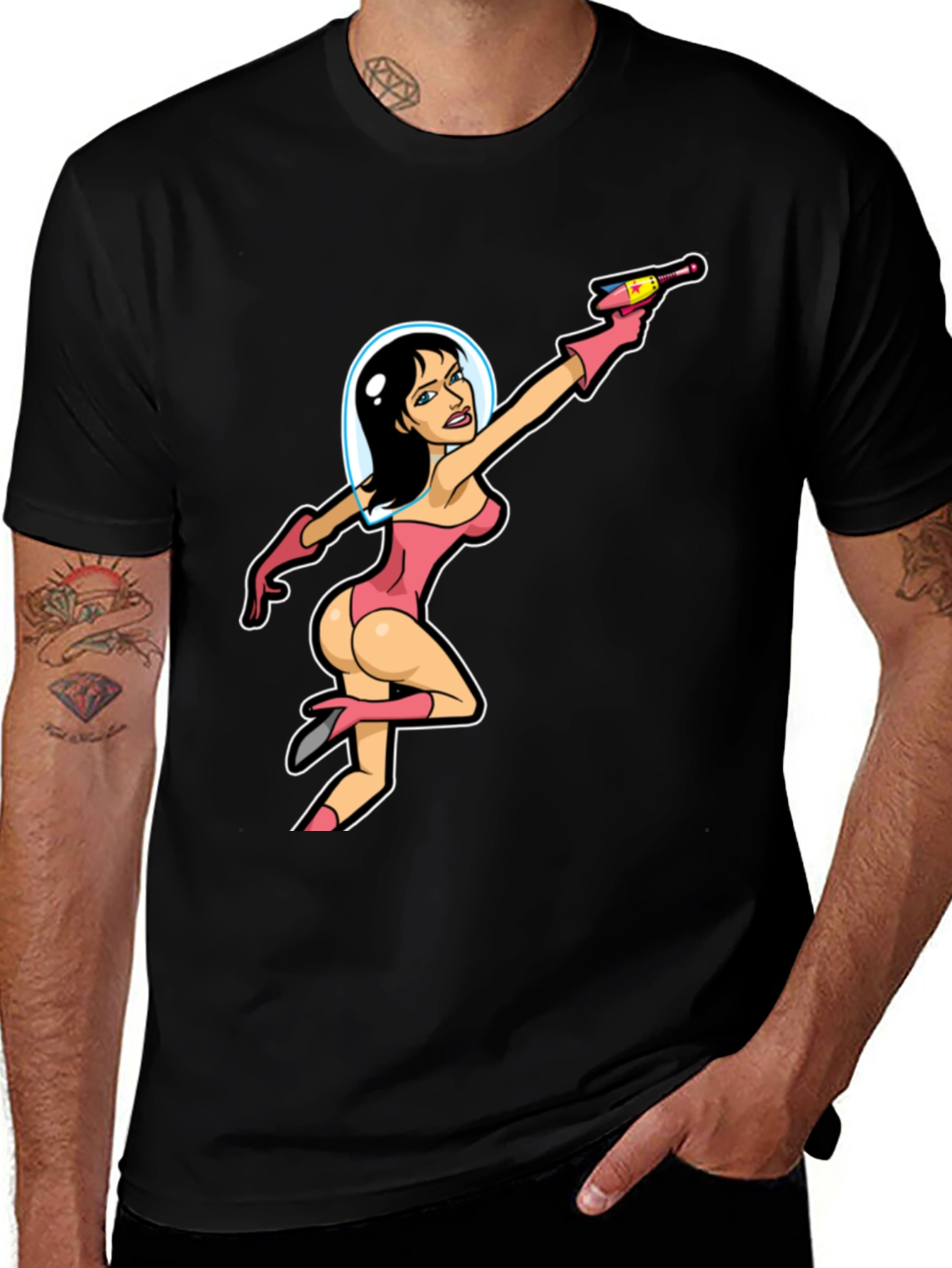 Variant 16 of Retro Space Girl Graphic Tee - Black