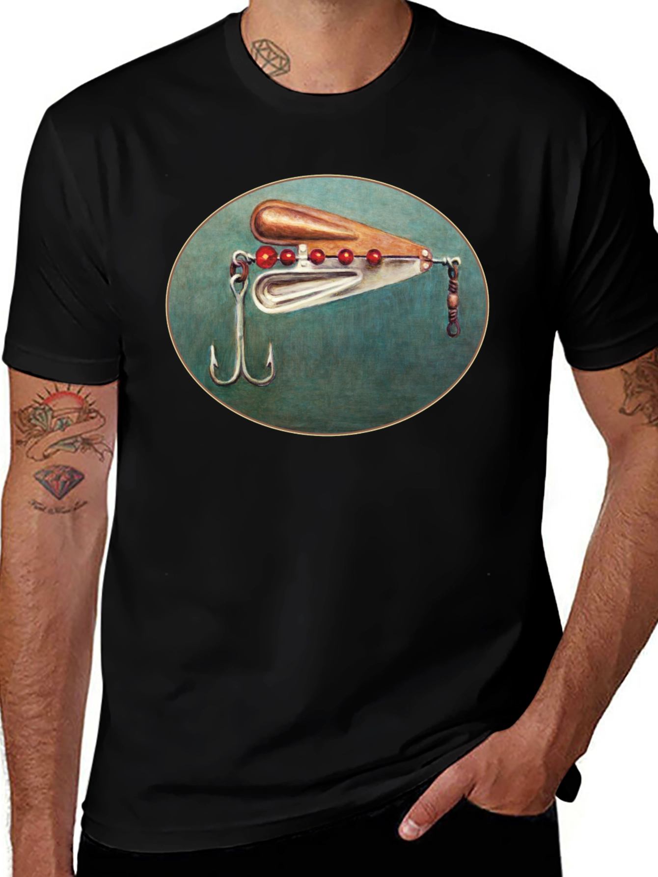 Variant 15 of Fishing Lure Graphic Tee - Black Cotton T-Shirt