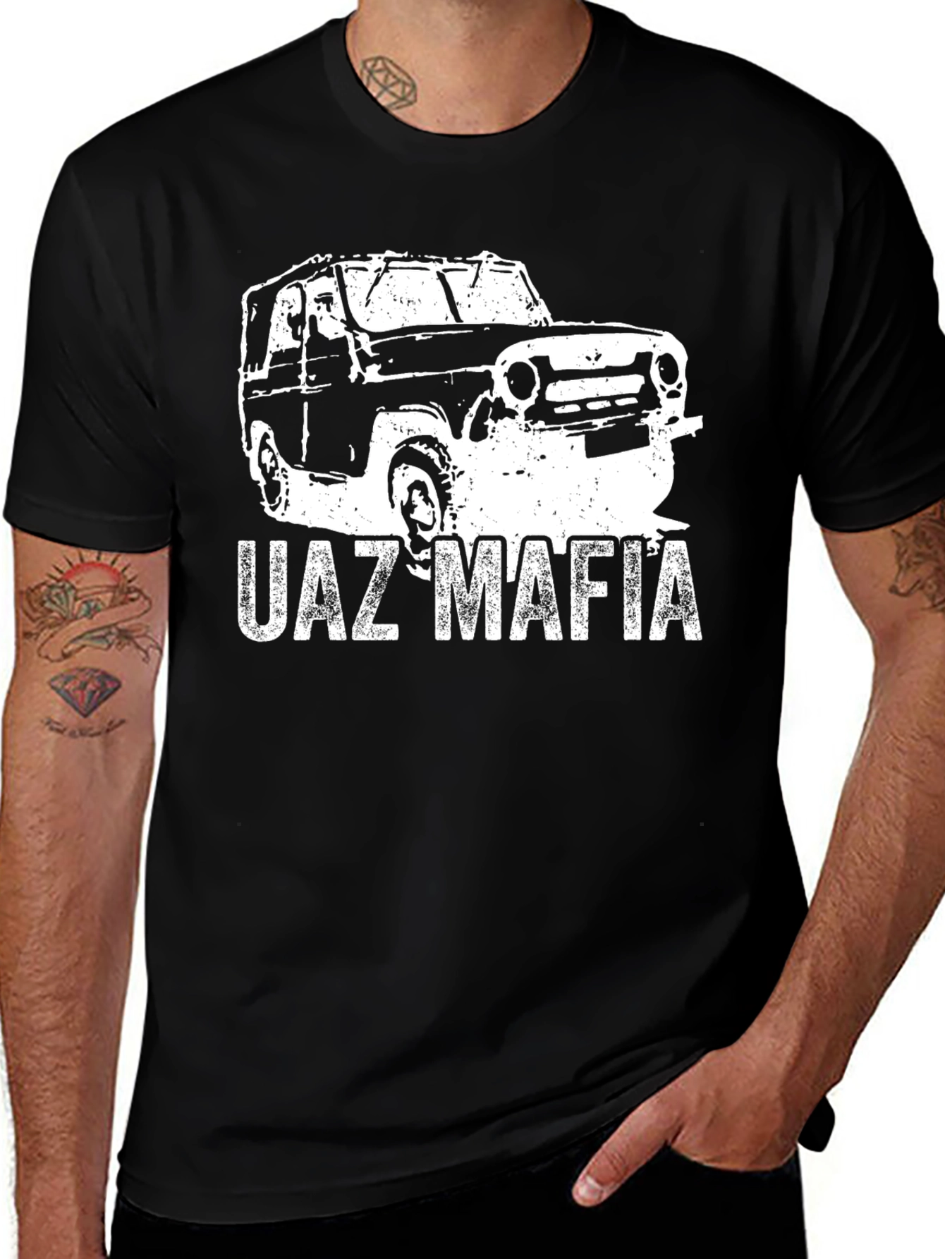 UAZ Mafia Black T-Shirt - Off-Road Vehicle Design
