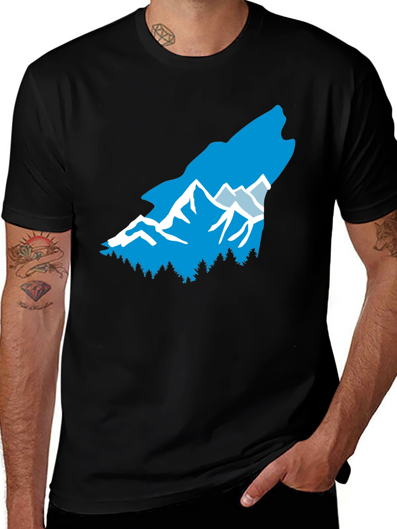 Variant 3 of Wolf Mountain Silhouette Graphic Tee - Black