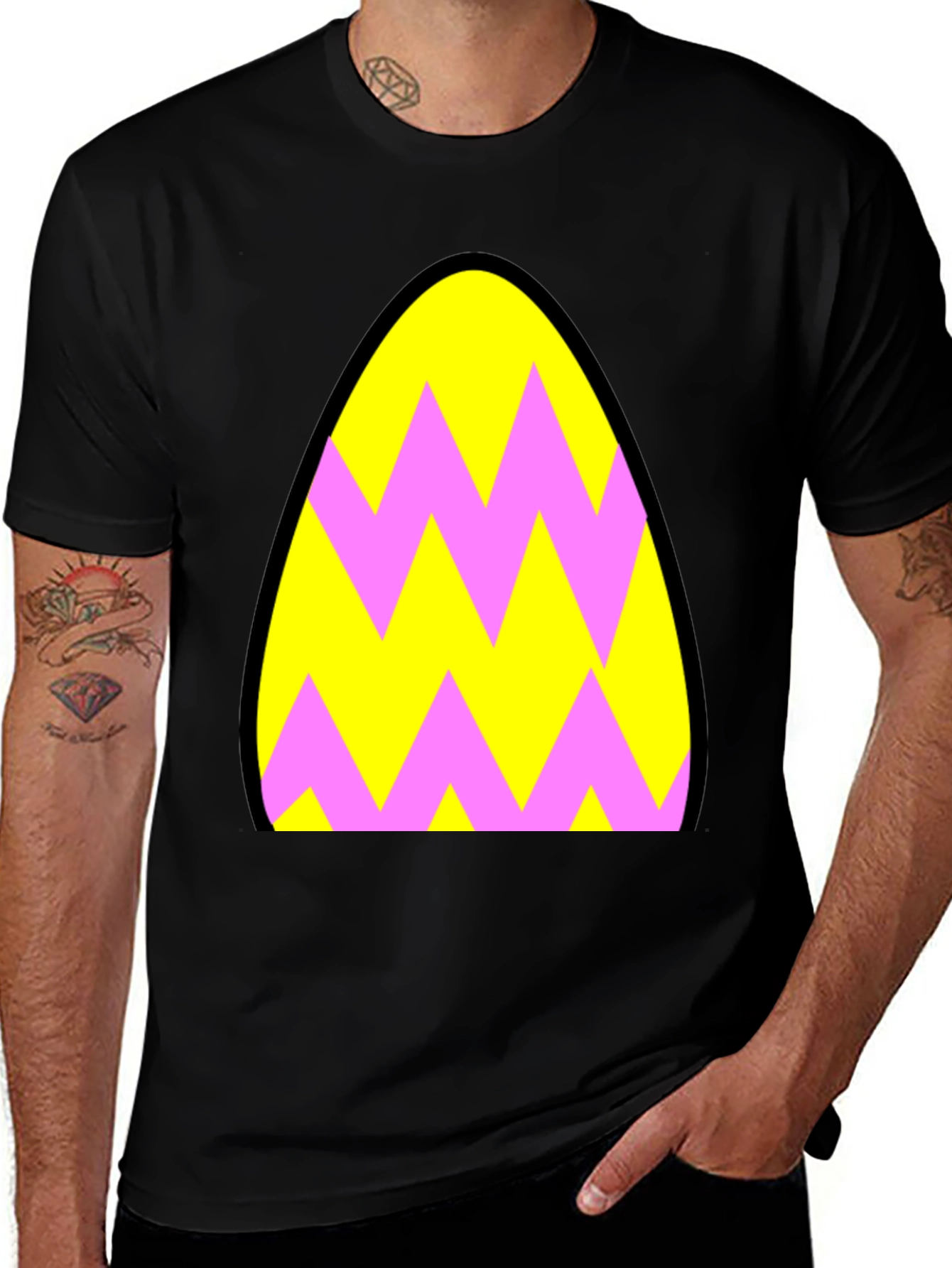 Variant 9 of Funky Zigzag Egg T-Shirt - Black Cotton Tee