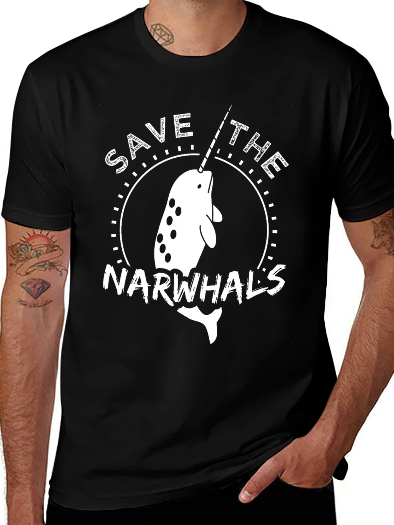 Variant 18 of Save the Narwhals T-Shirt - Black Cotton Tee
