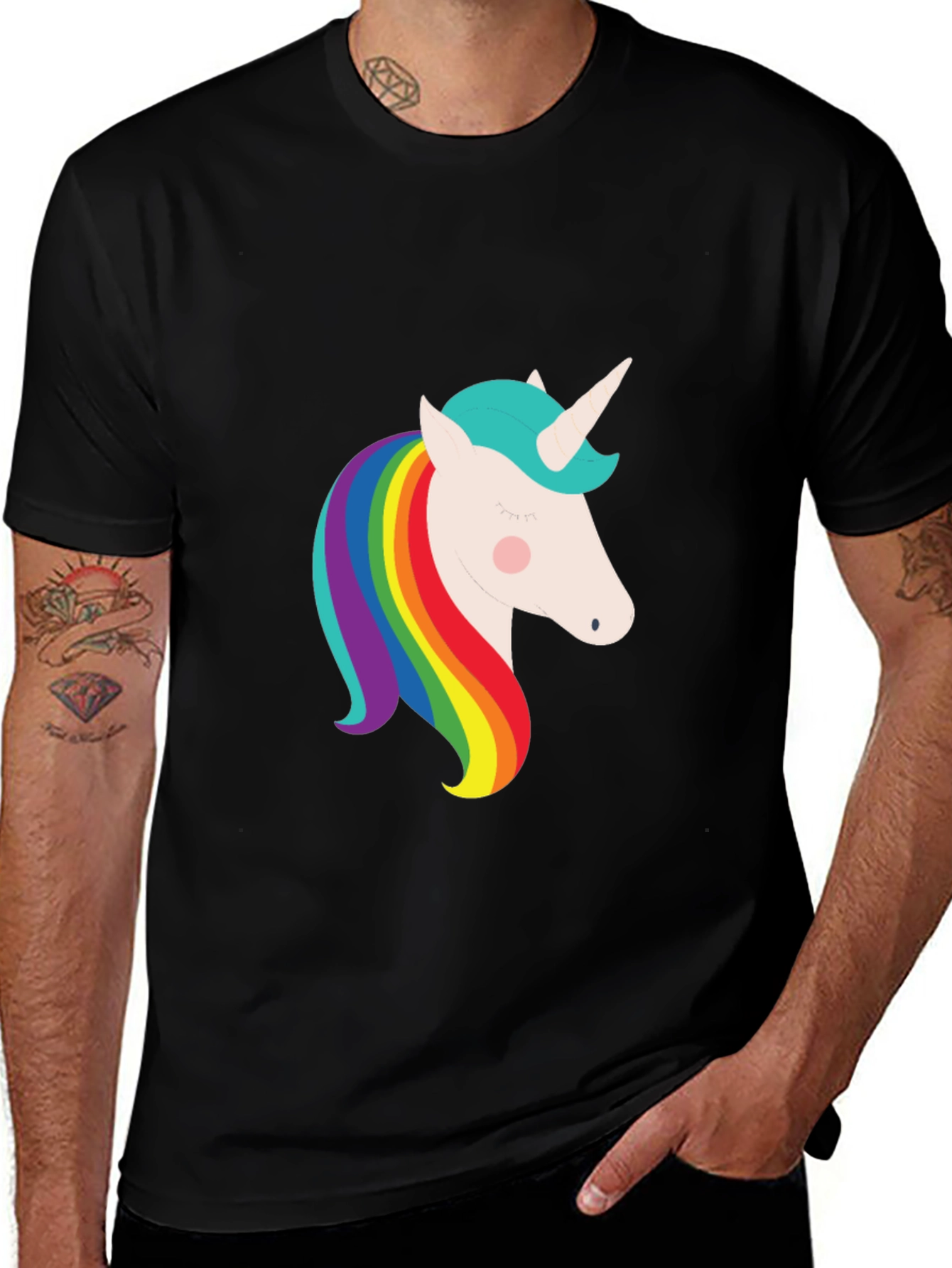 Variant 3 of Unicorn Rainbow Graphic Black T-Shirt