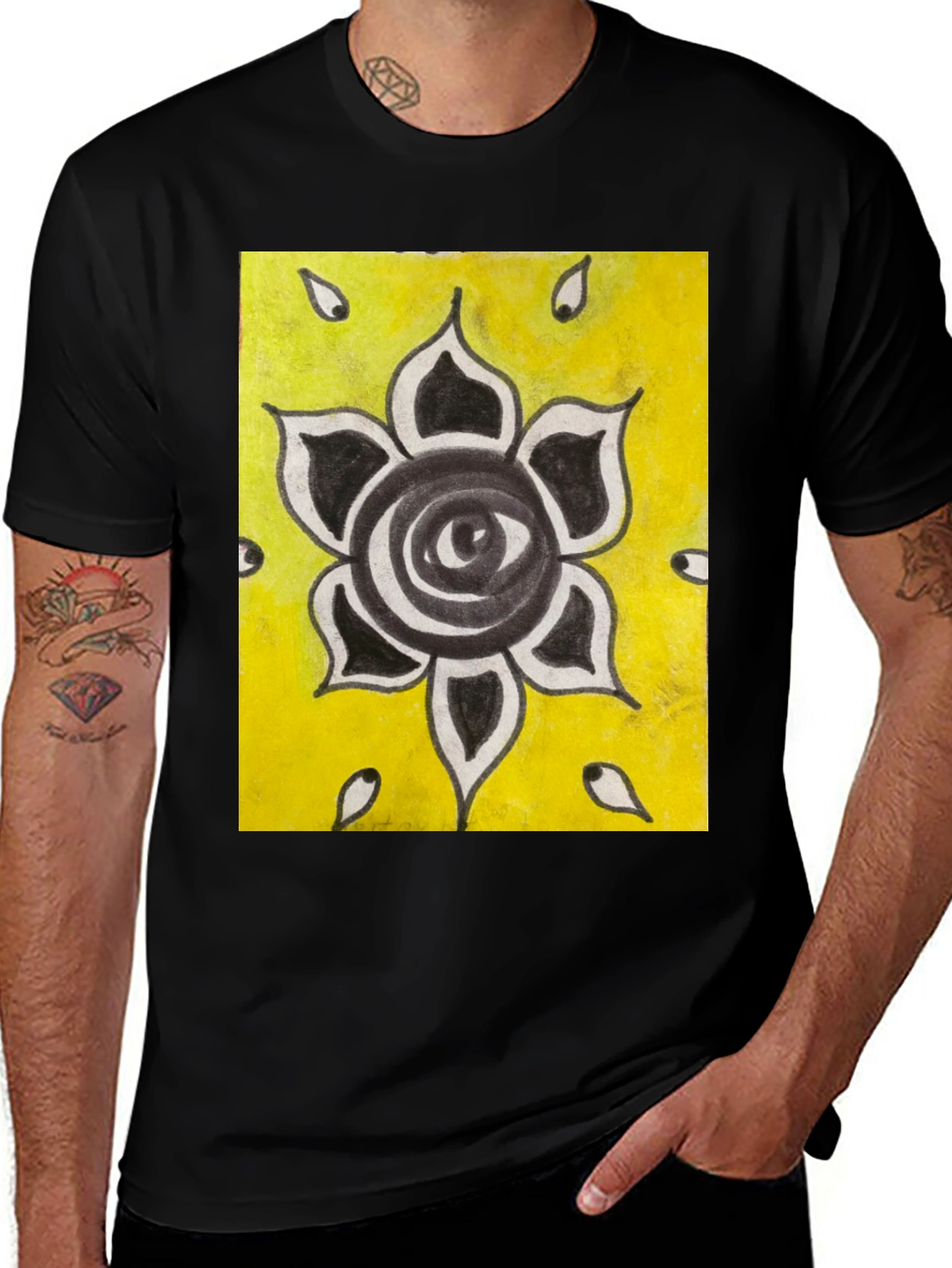 Eye Flower Graphic Black T-Shirt
