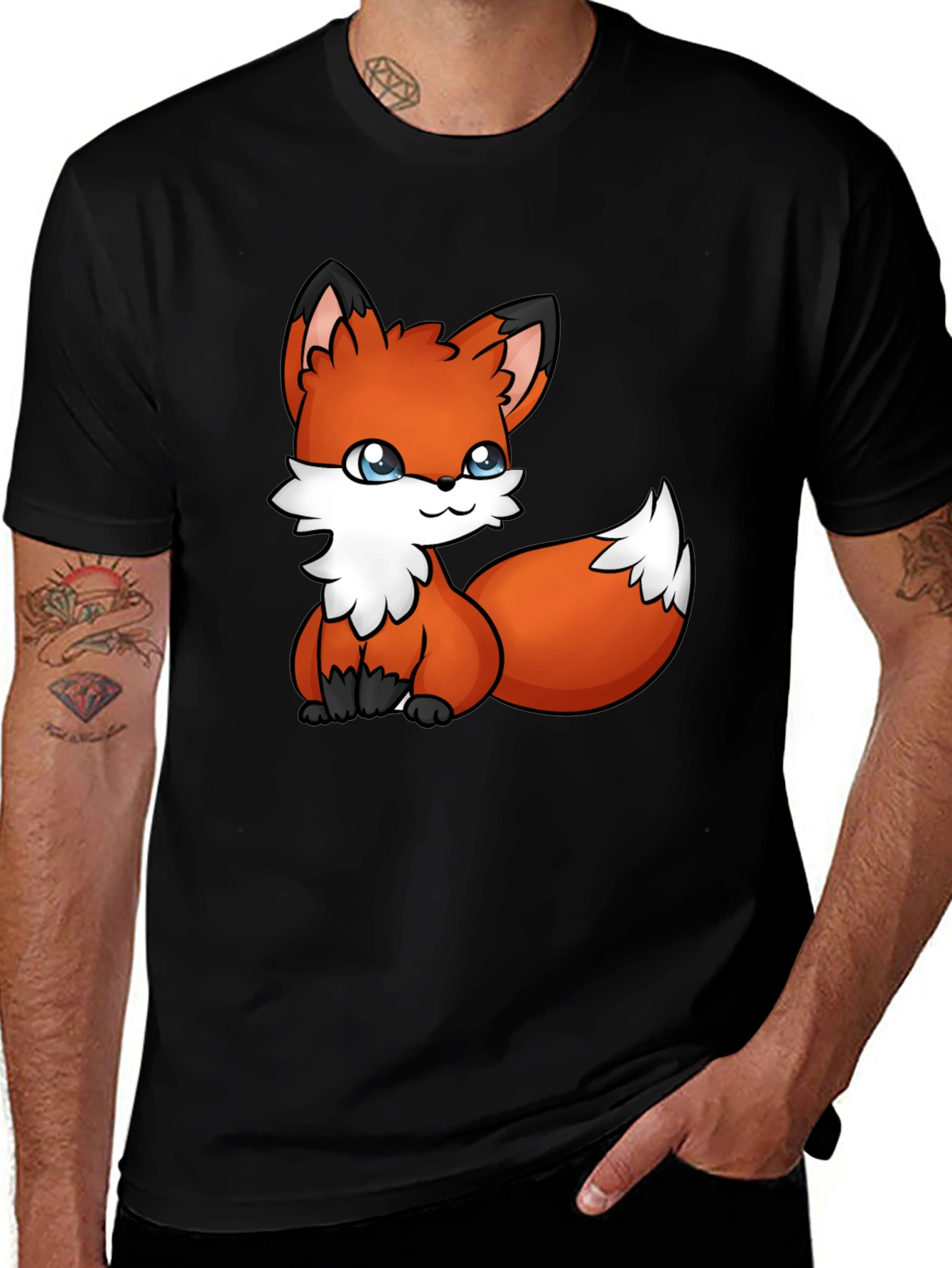 Variant 27 of Cute Fox Graphic Tee - Black Cotton T-Shirt