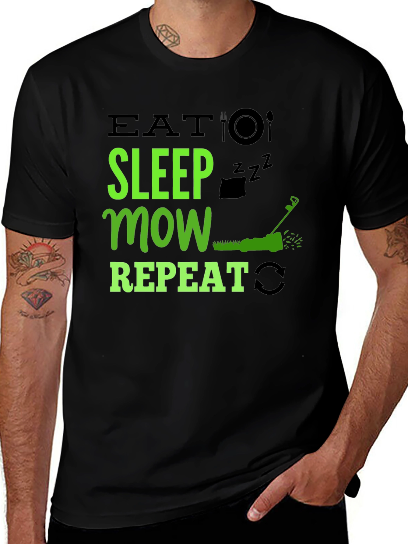 Black Eat Sleep Mow Repeat T-Shirt - Lawn Care Humor main image