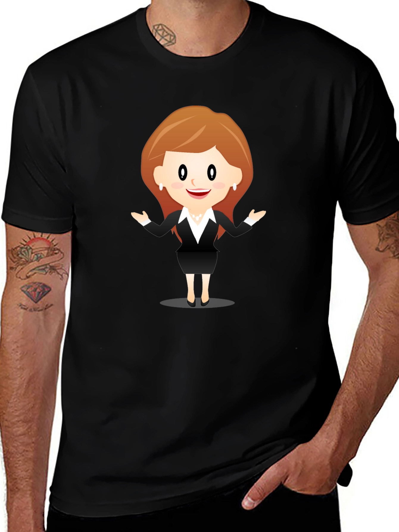 Variant 29 of Cartoon Businesswoman Black T-Shirt