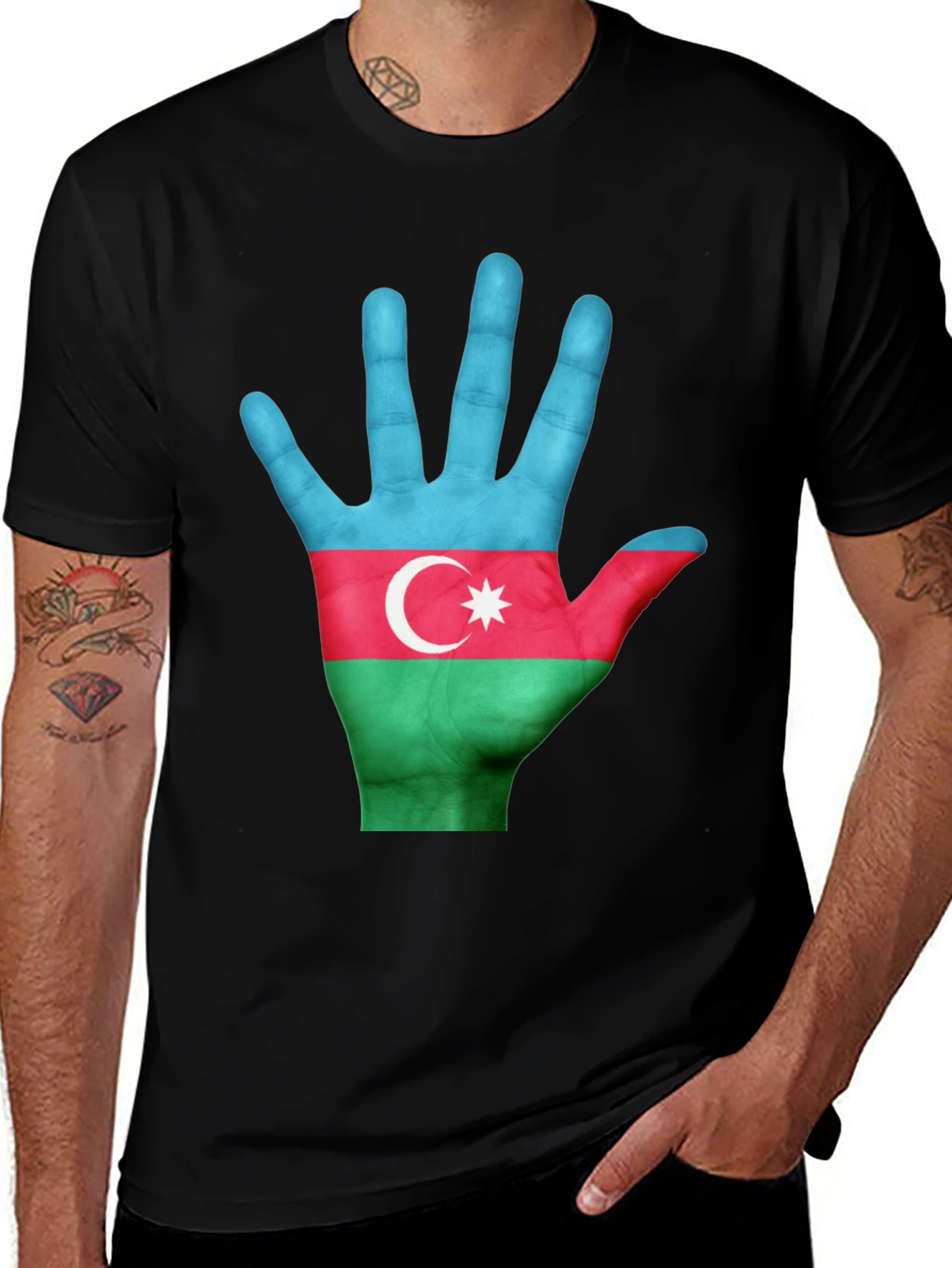 Azerbaijan Flag Hand Graphic Tee - Black