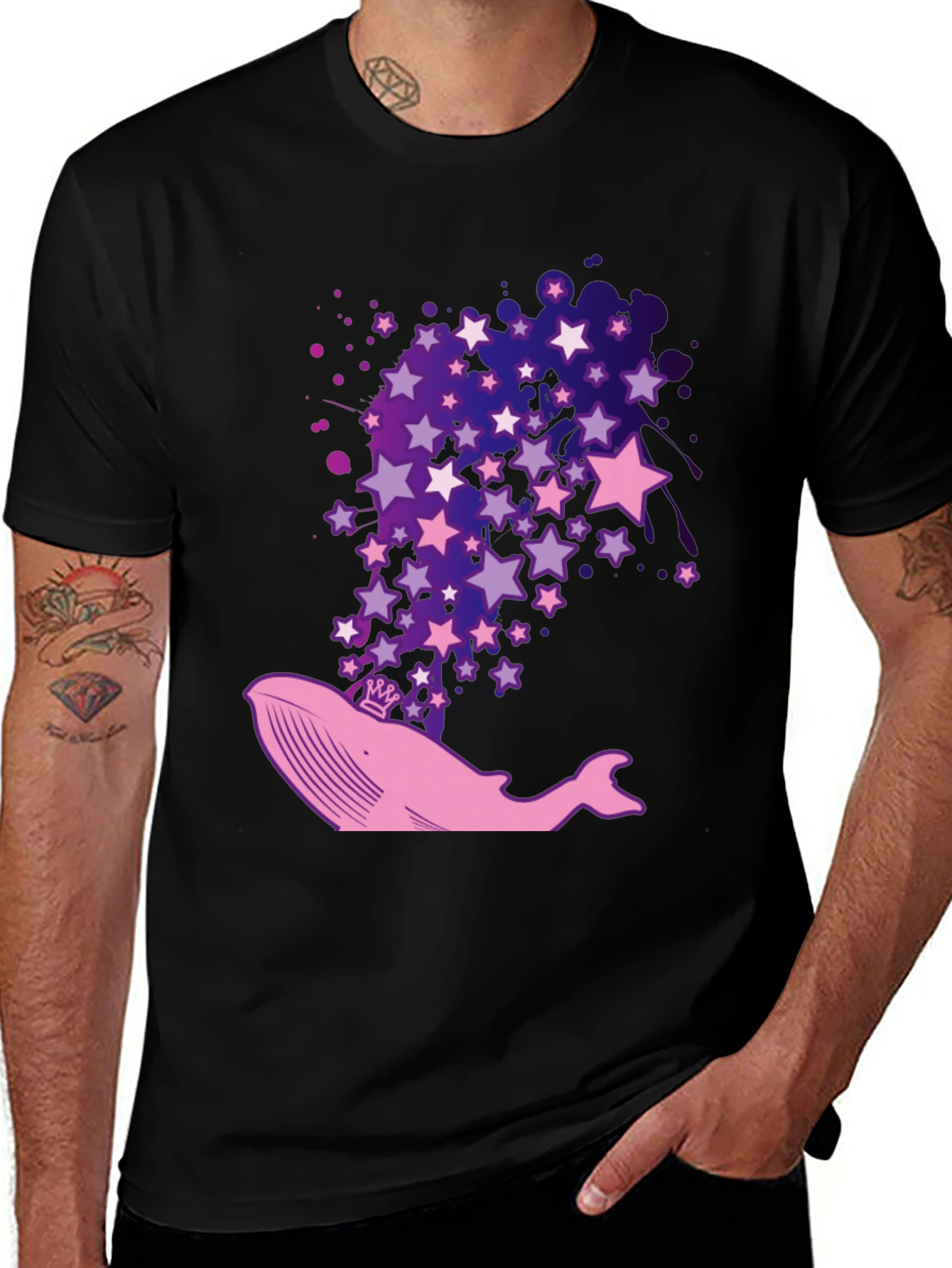 Variant 21 of Whale & Stars Graphic Tee - Black Cotton T-Shirt