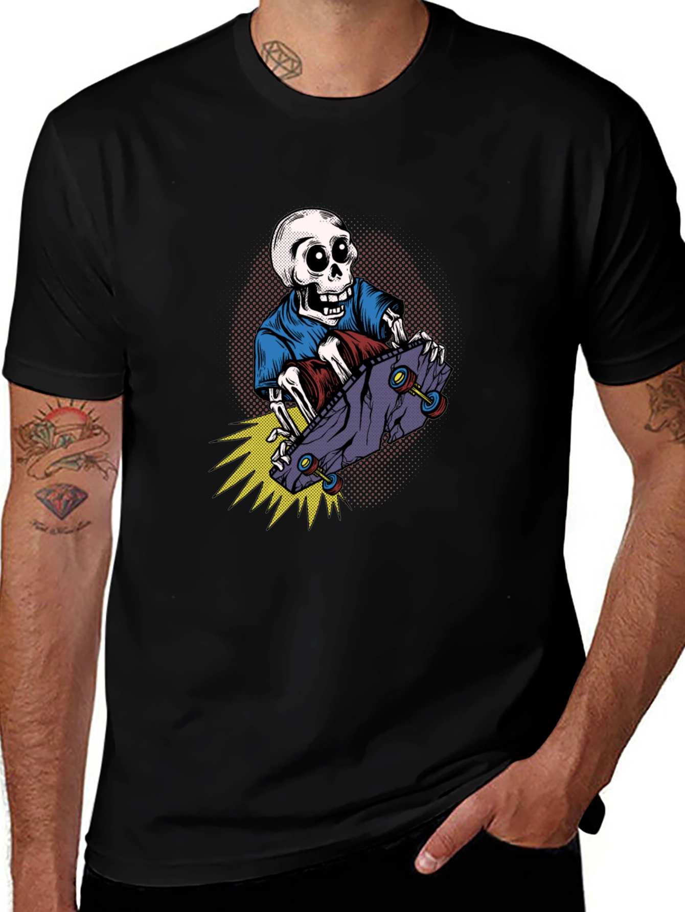 Black Skateboarding Skeleton Graphic T-Shirt main image