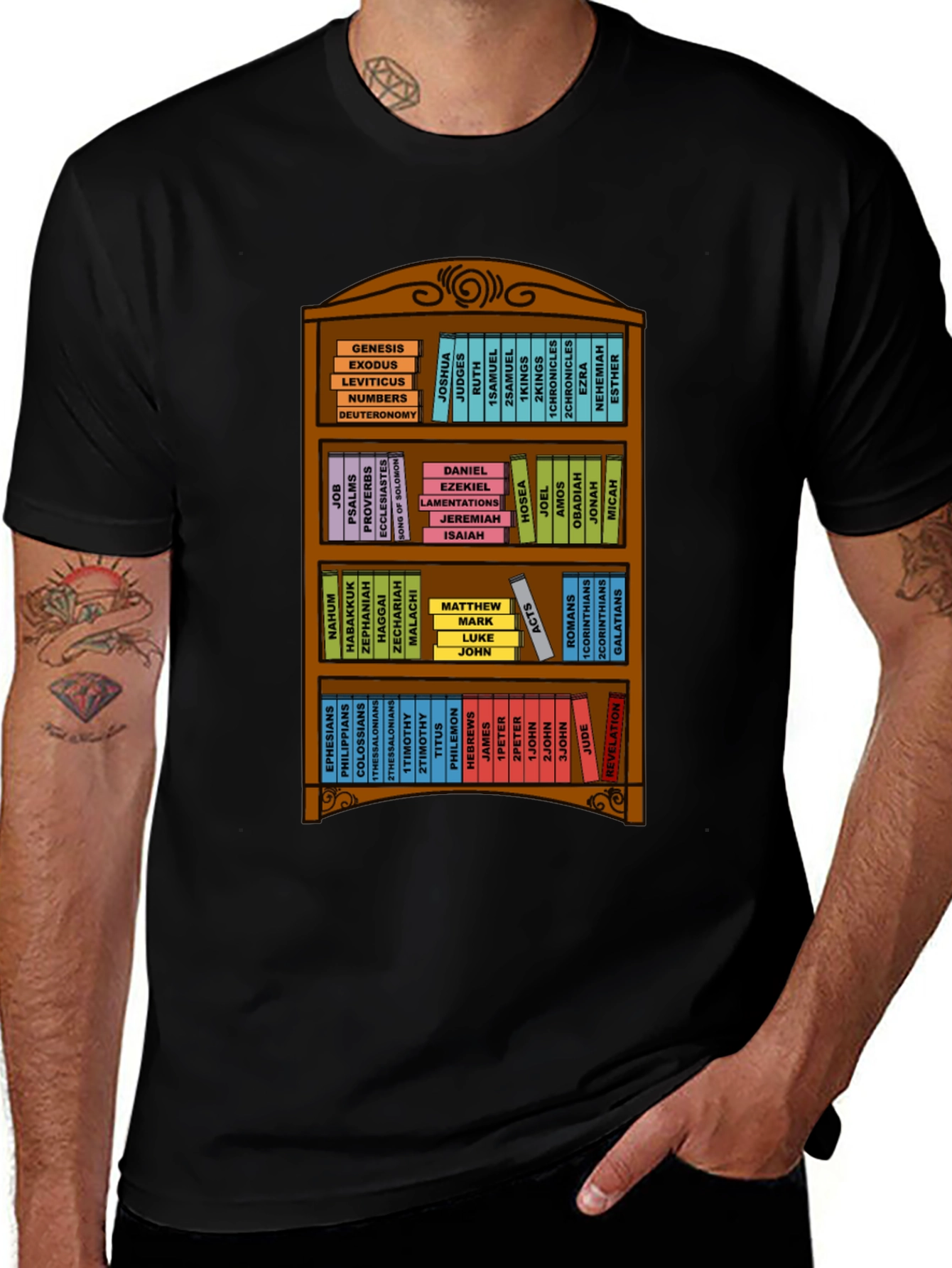 Bible Bookshelf T-Shirt - Religious Christian Apparel