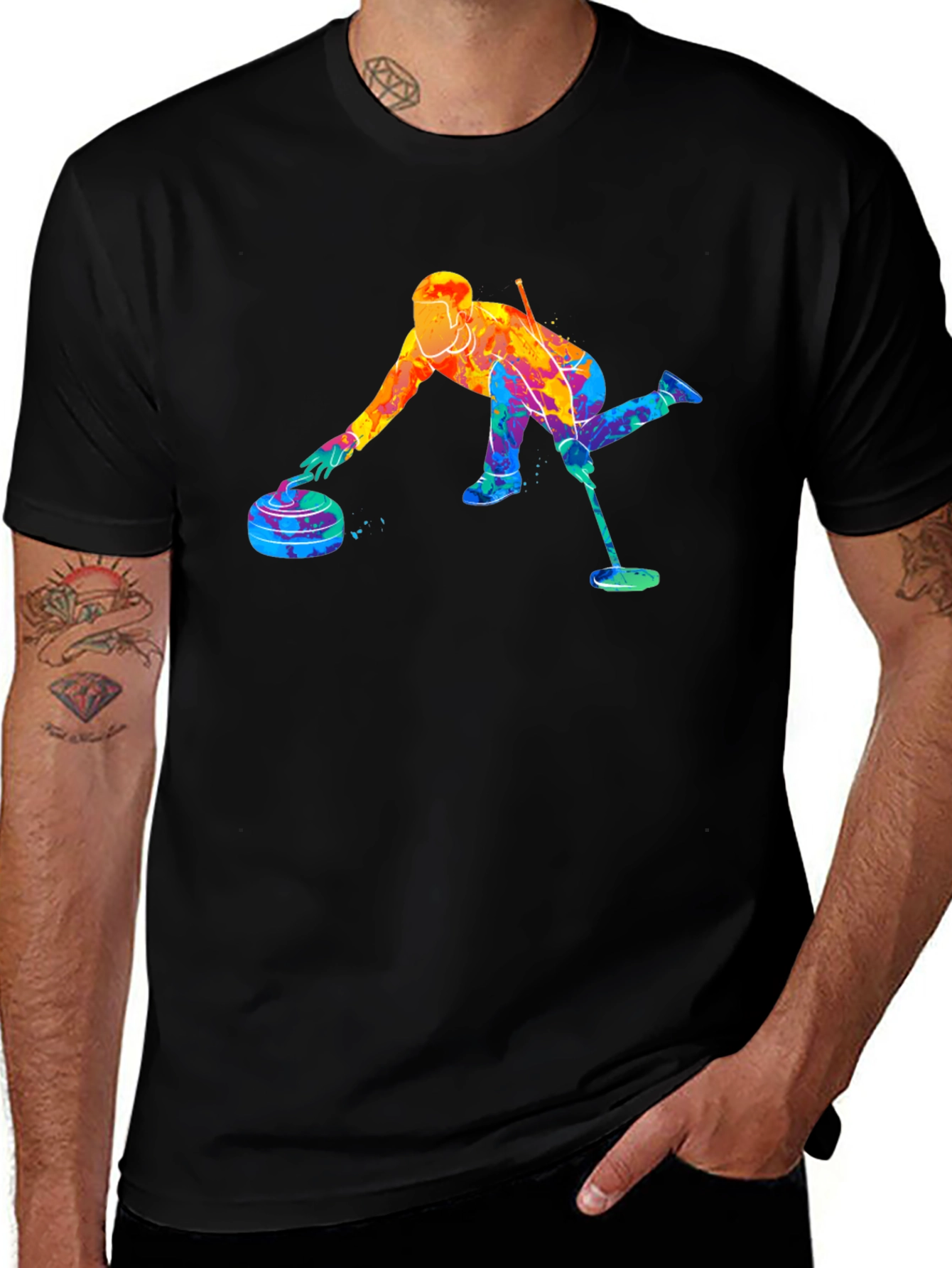 Variant 21 of Colorful Curling Player Black T-Shirt