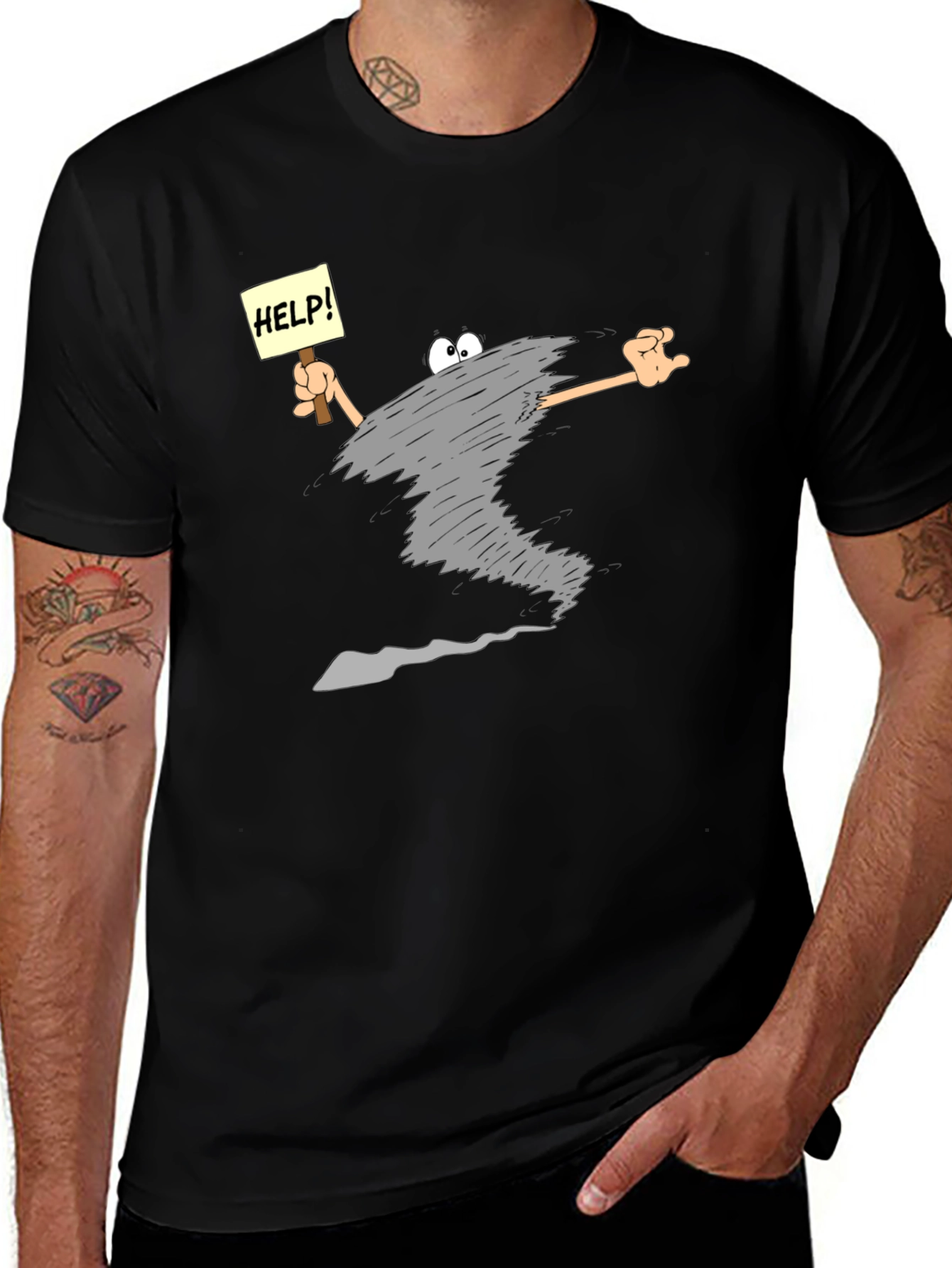Variant 16 of Cartoon Tornado "Help!" T-Shirt - Black