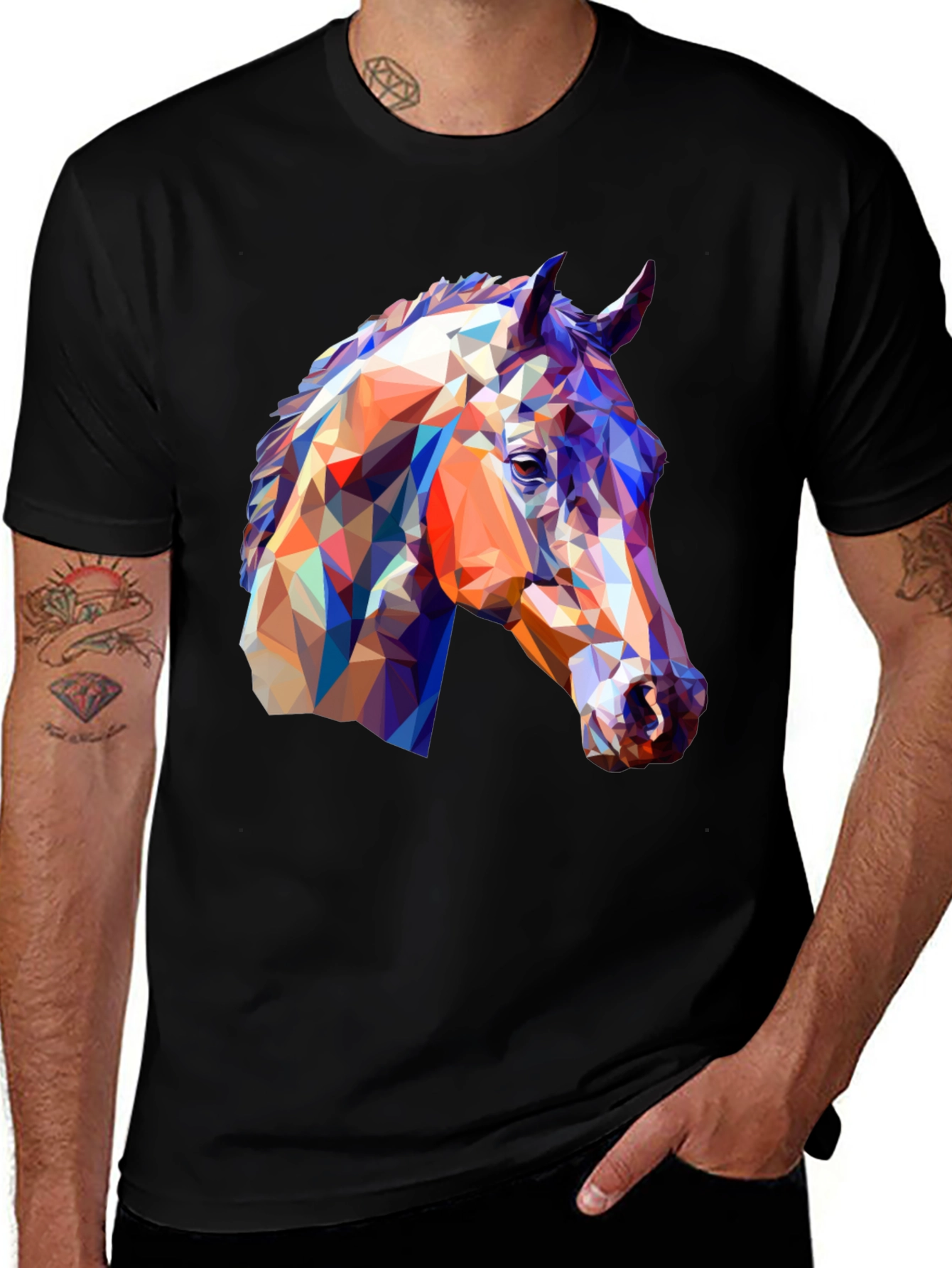Variant 30 of Geometric Horse Graphic Print Black T-Shirt