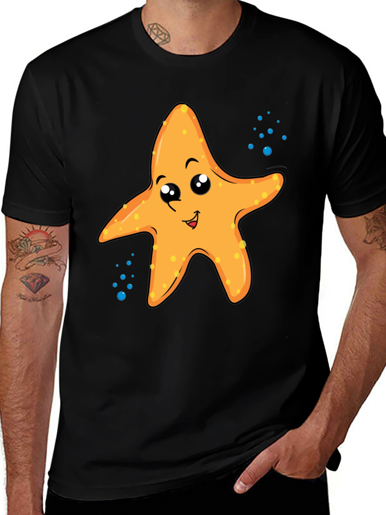 Variant 15 of Cute Starfish Graphic Tee - Black