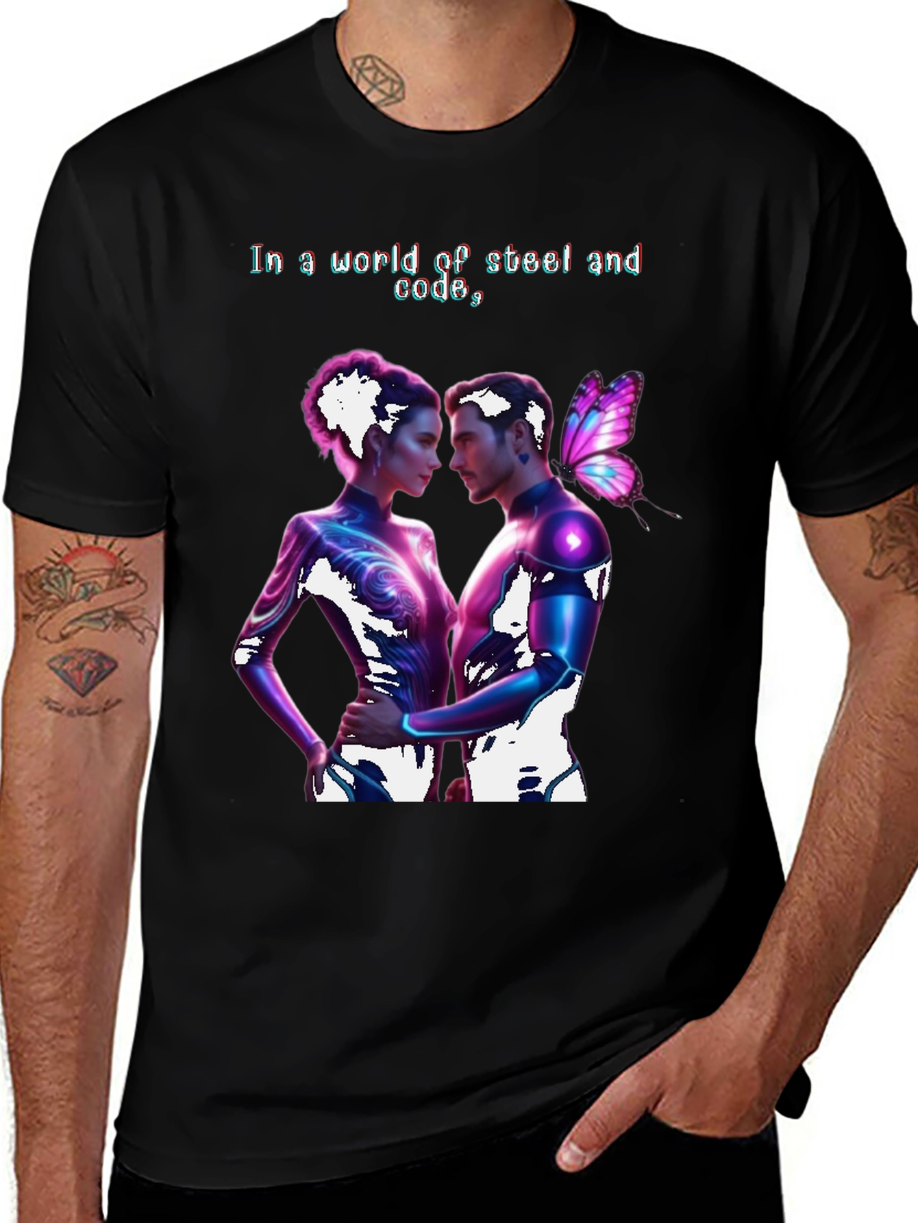 Cyberpunk Romance Tee - Steel & Code World