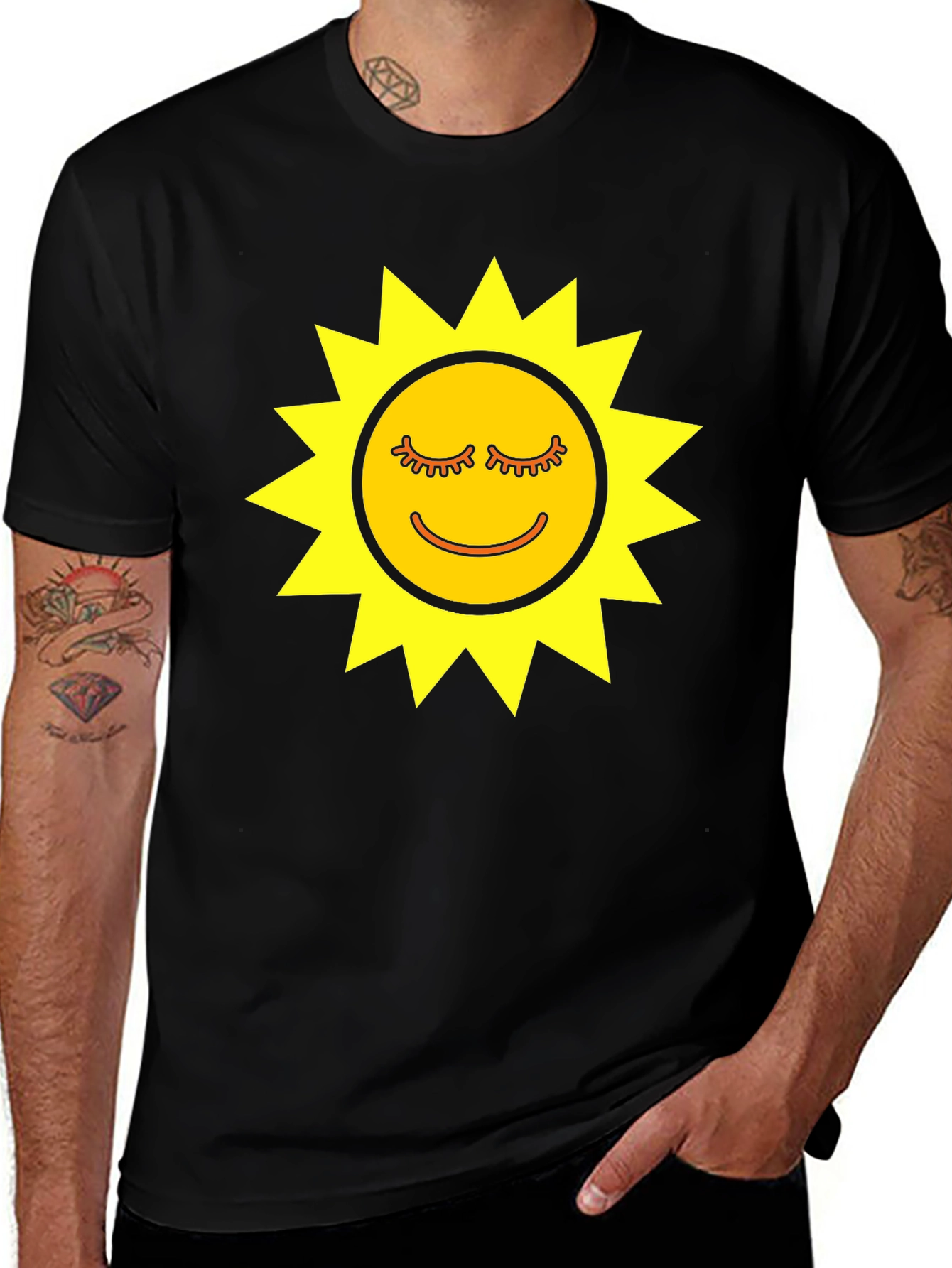 Variant 30 of Smiling Sun Graphic Tee - Black Cotton T-Shirt