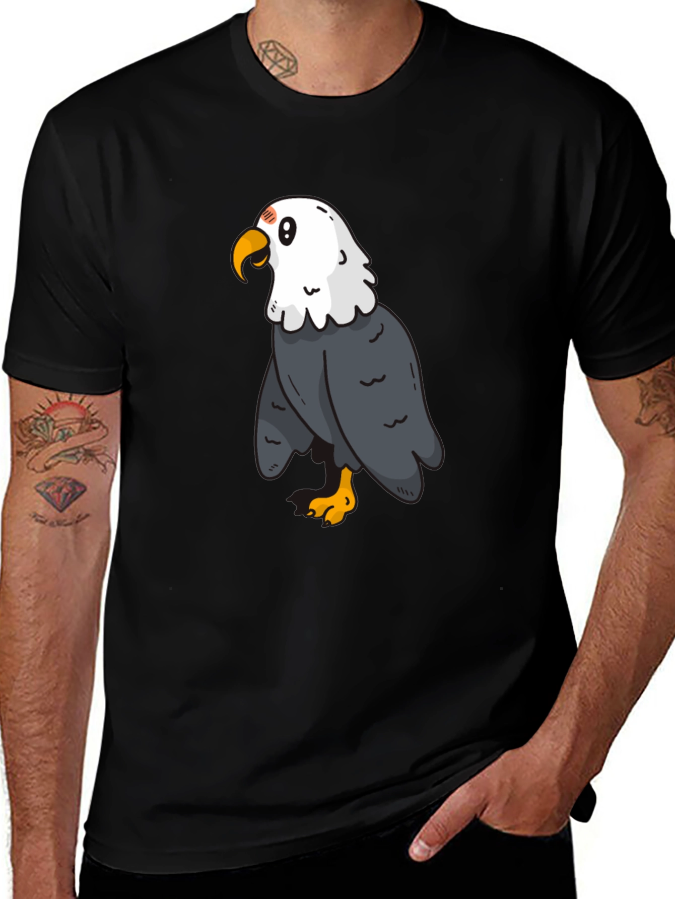 Variant 15 of Cartoon Eagle Graphic Tee - Black Cotton Blend