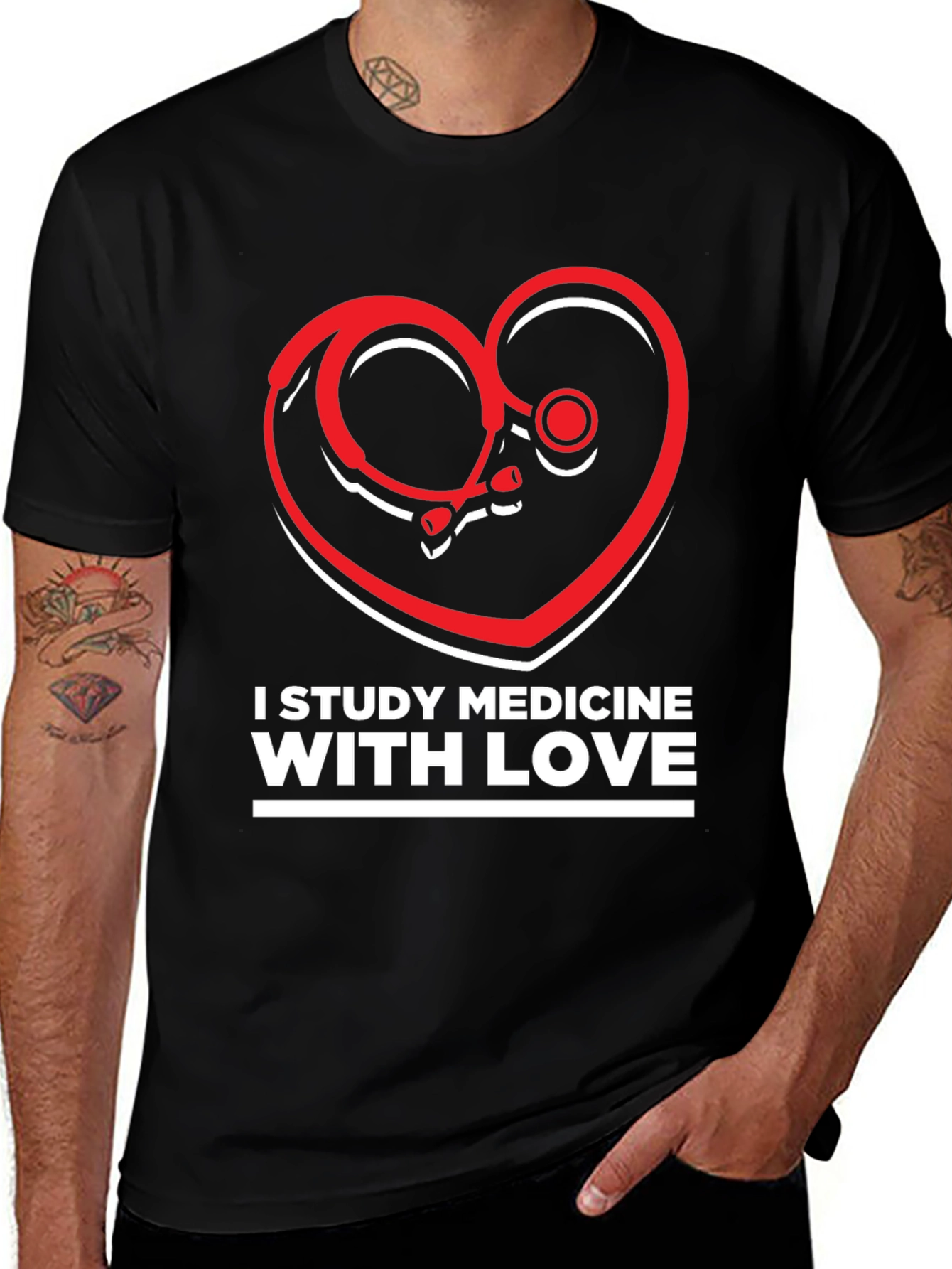 Variant 30 of Study Medicine With Love T-Shirt - Heart Stethoscope Design
