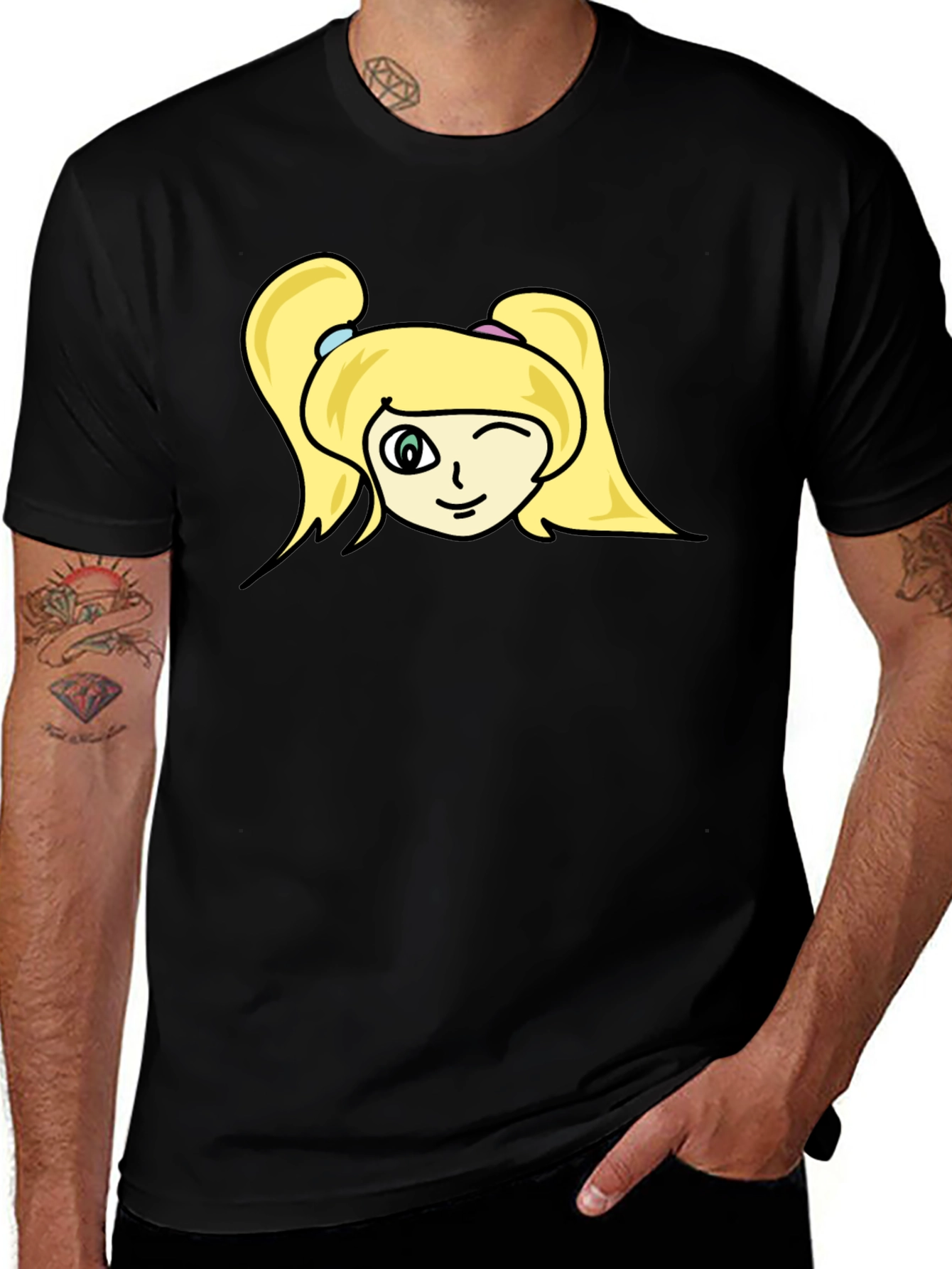 Variant 24 of Winking Girl Graphic Black Tee