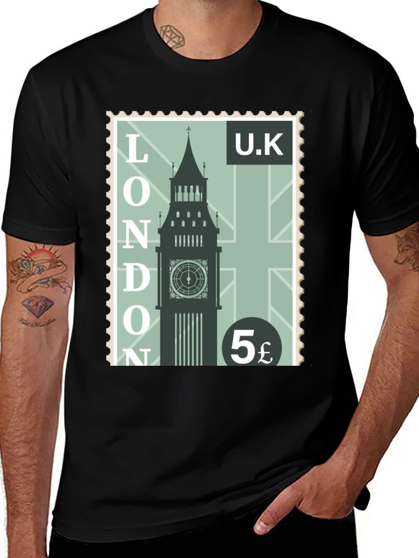 London UK Big Ben Stamp Graphic Tee - Retro Cool