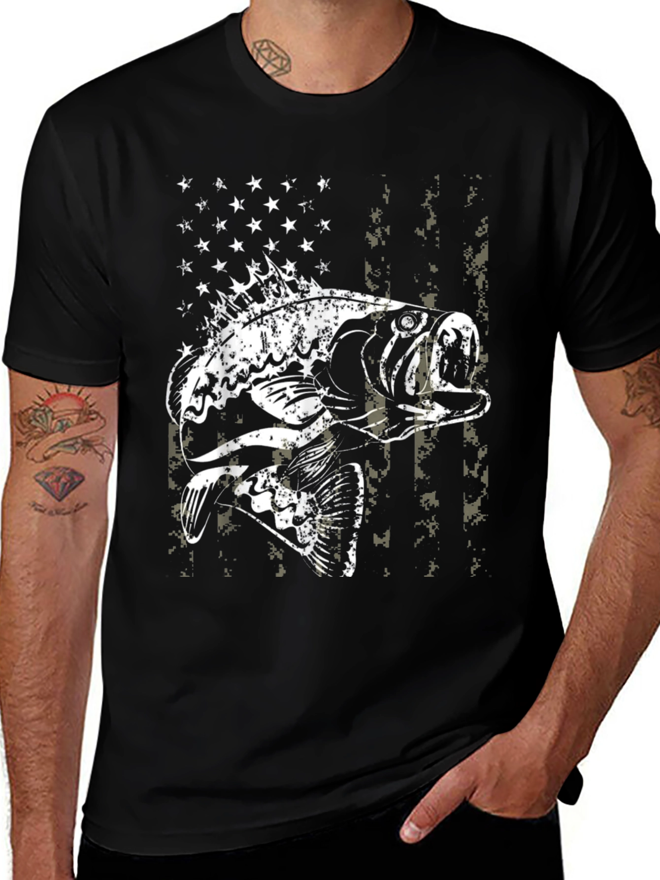 Variant 10 of American Flag Bass Fishing Graphic Tee