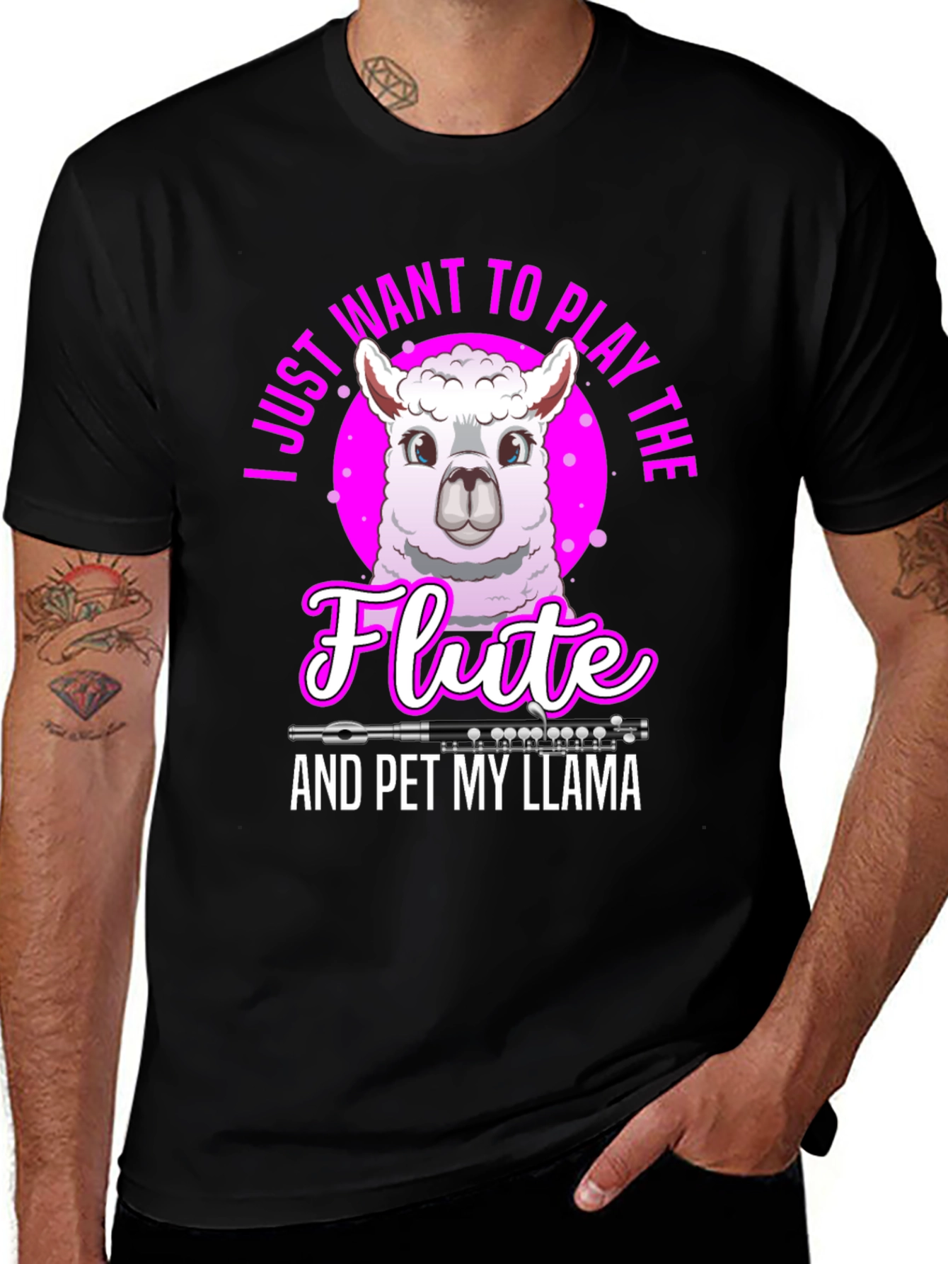 Variant 3 of Funny Llama Flute Player Graphic T-Shirt