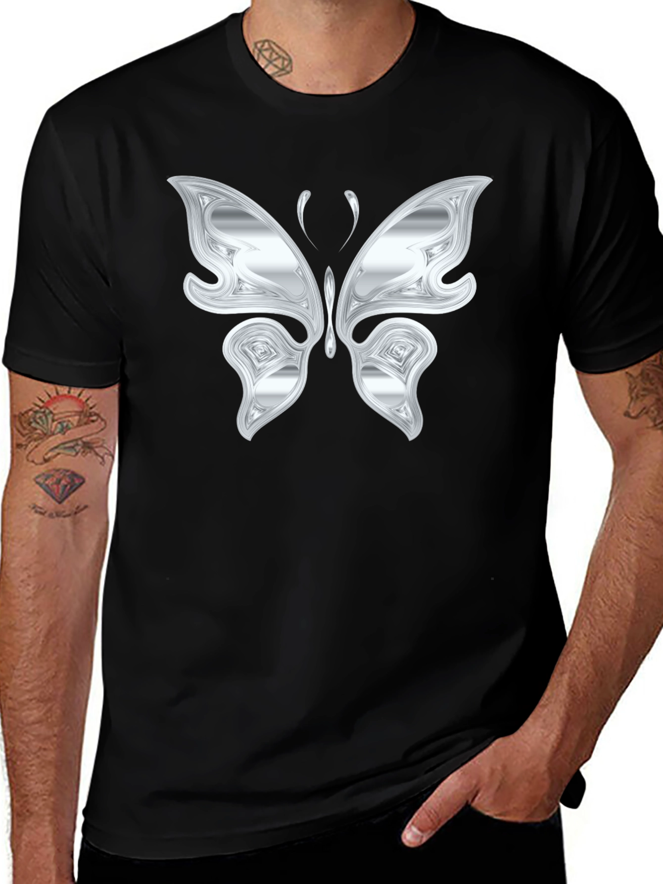 Black Silver Butterfly Graphic Black T-Shirt main image
