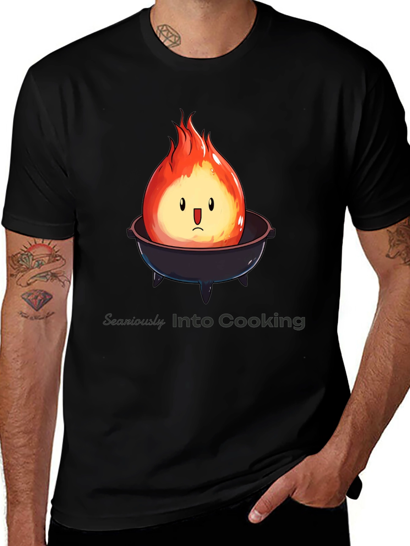 Variant 5 of Humorous Fire Character BBQ Grill Black T-Shirt