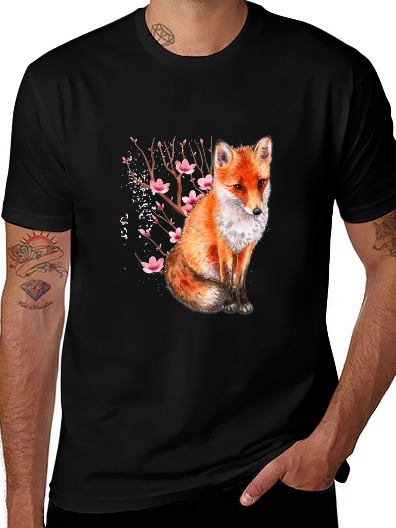 Variant 5 of Fox & Blossom Print Black T-Shirt