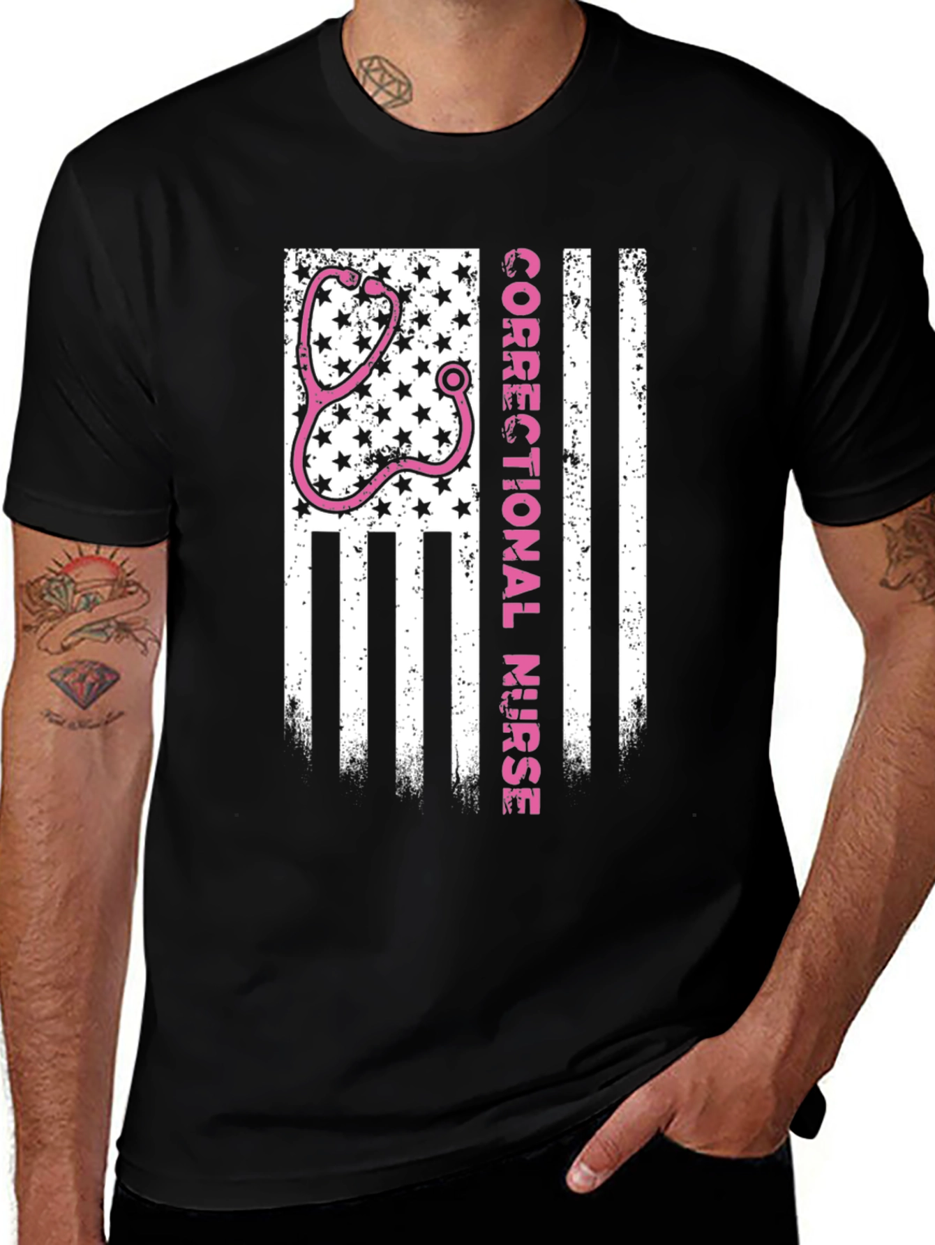 Correctional Nurse T-Shirt - American Flag Design
