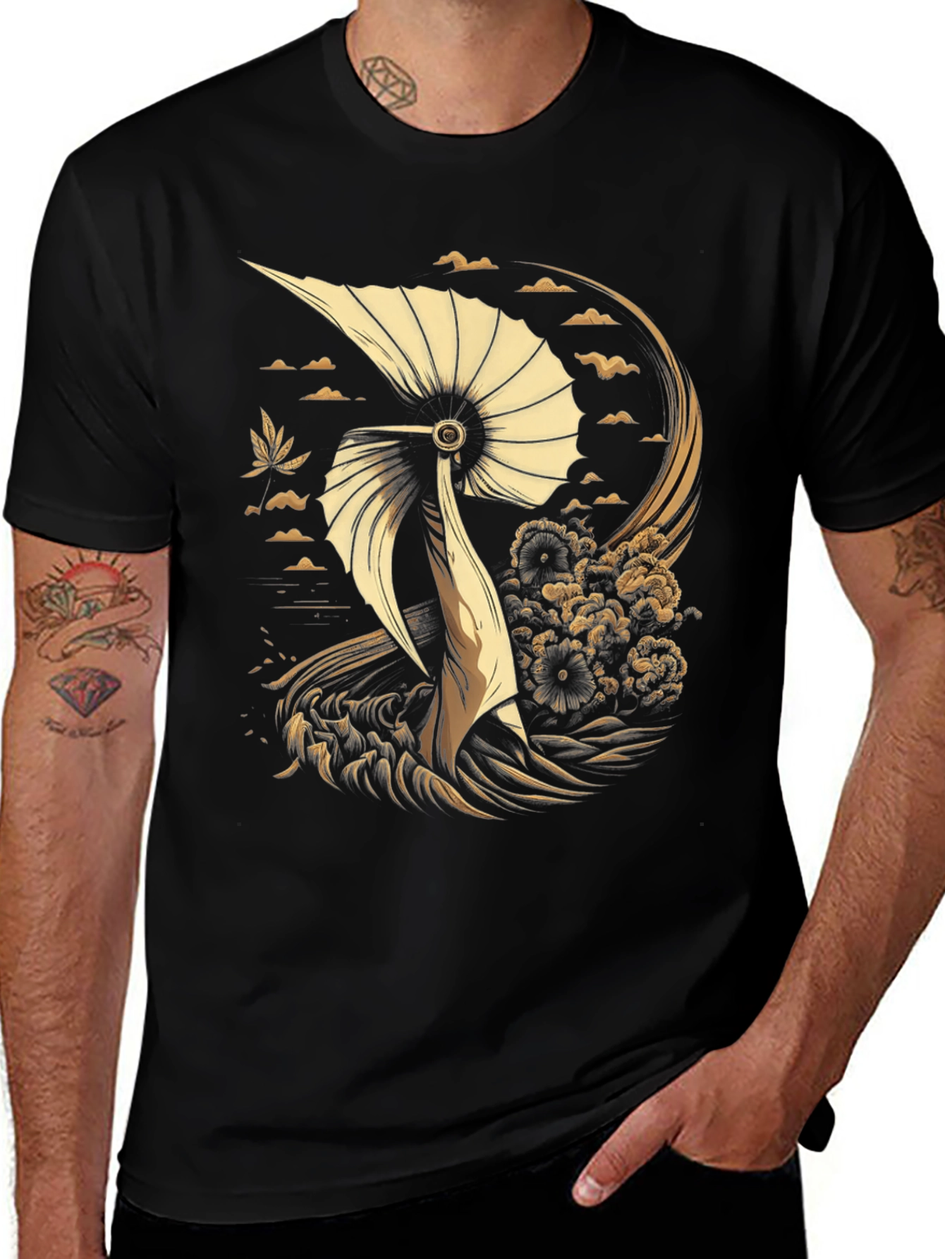 Variant 2 of Crane Art Graphic Tee - Black