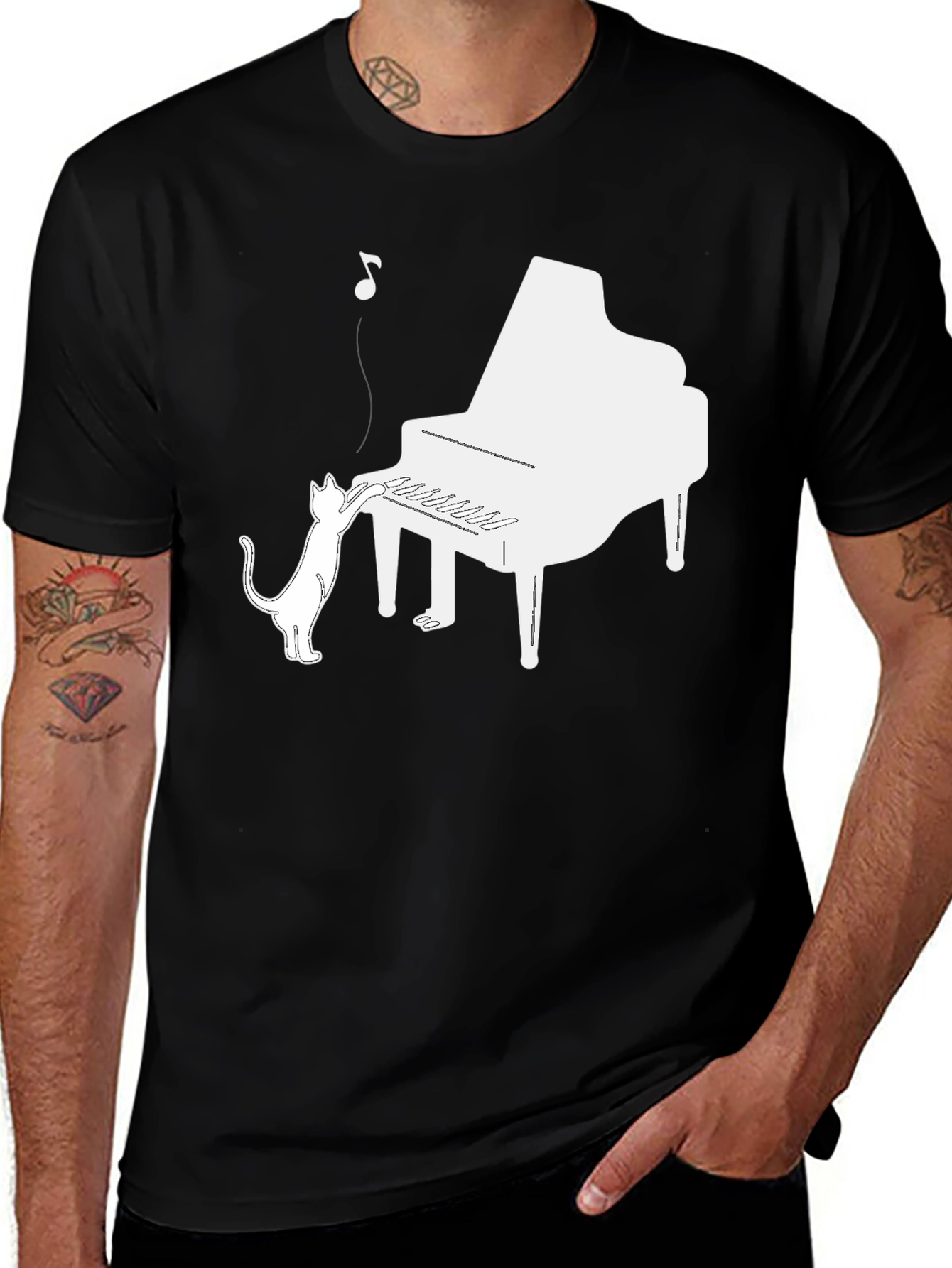 Variant 14 of Cat Playing Piano T-Shirt - Musical Feline Tee