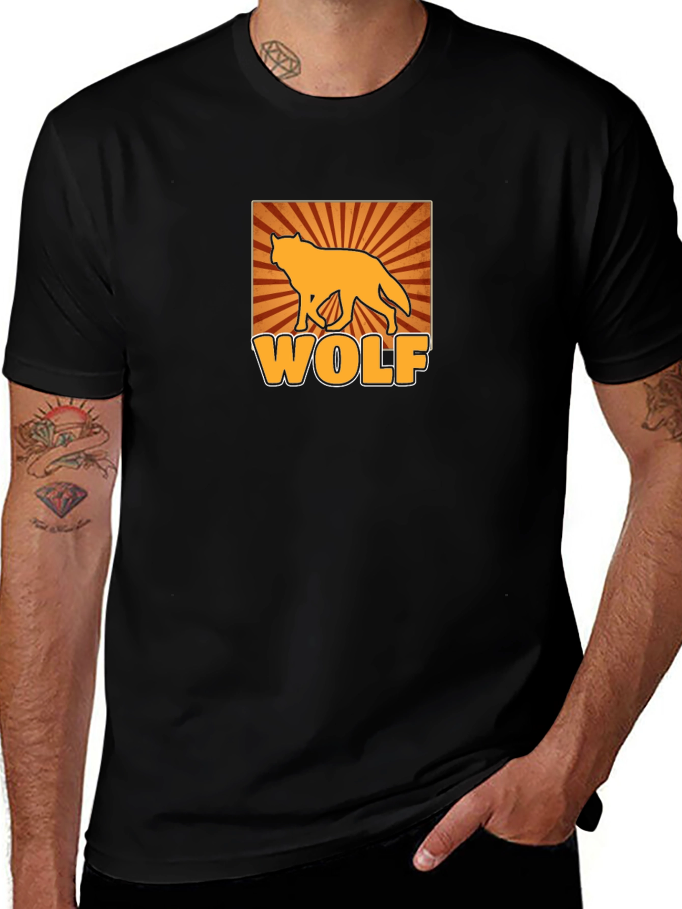 Variant 12 of Wolf Graphic Tee - Retro Style Black T-Shirt