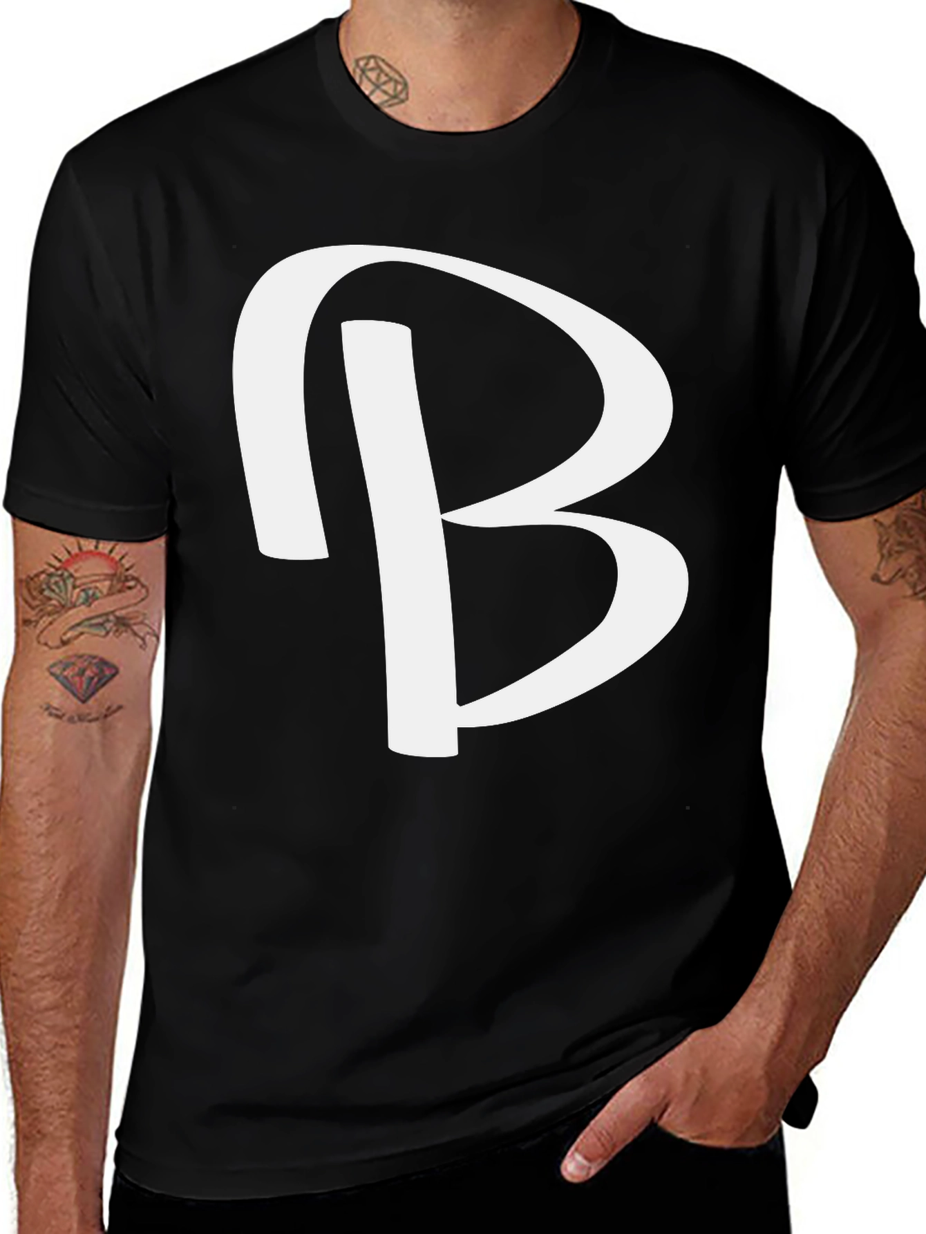 Variant 17 of Bold Initial "B" Graphic Tee - Black Cotton T-Shirt