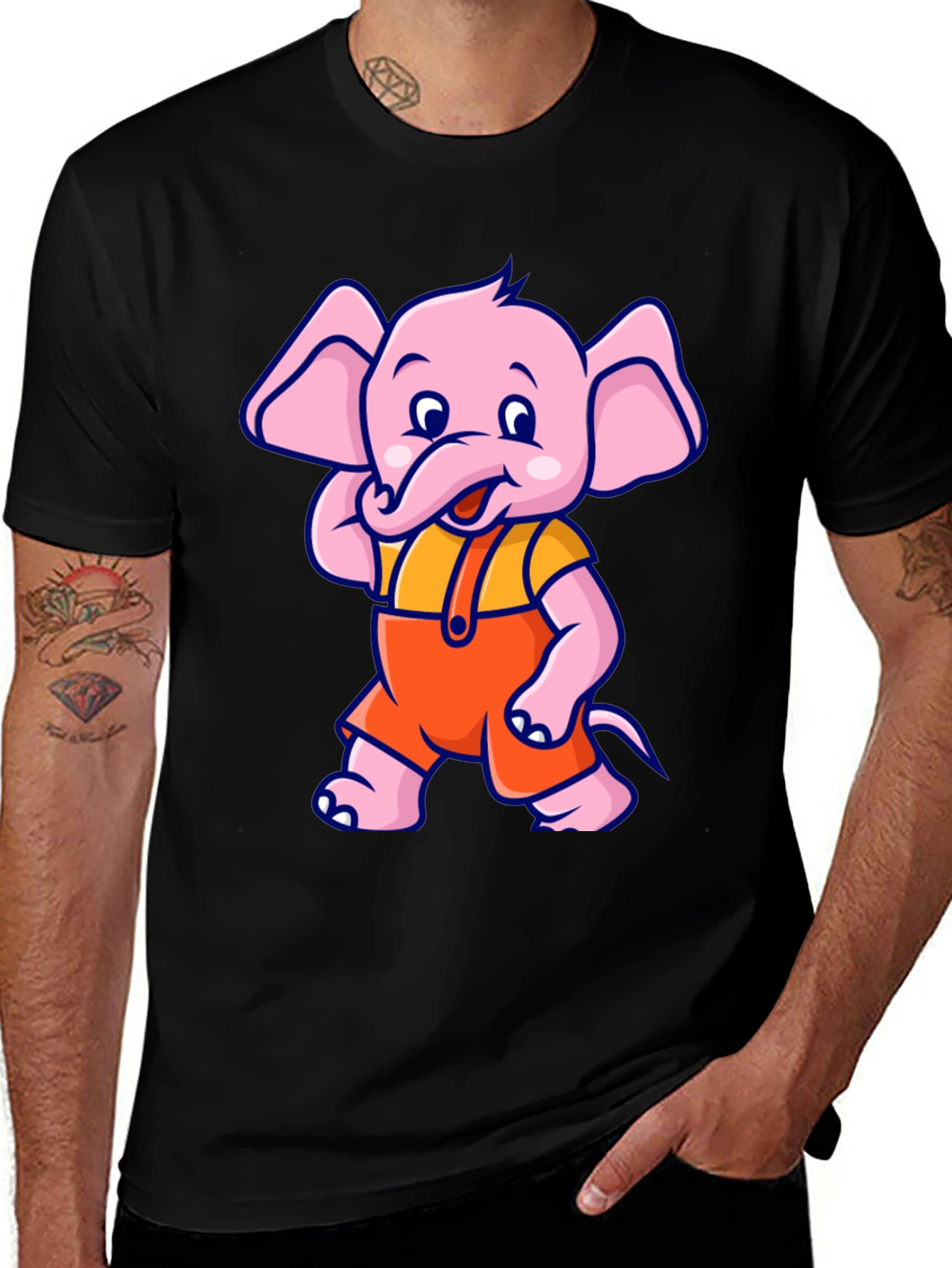 Variant 7 of Cute Elephant Cartoon Black T-Shirt