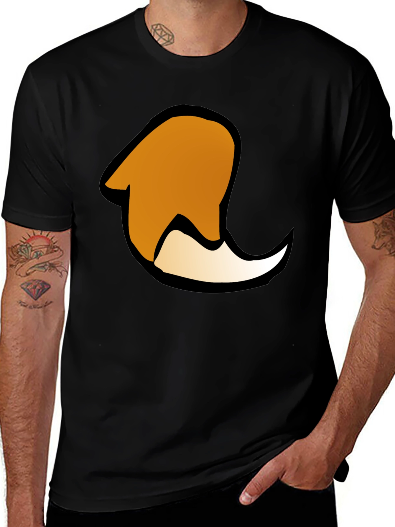 Variant 28 of Cartoon Fox Tail Graphic Print Black T-Shirt