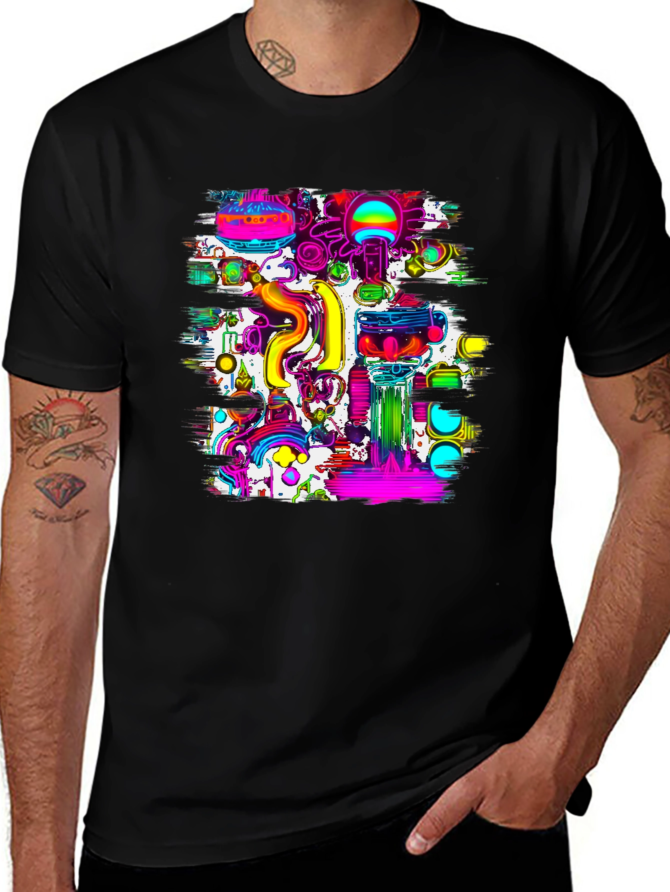 Variant 8 of Abstract Neon Art Black T-Shirt