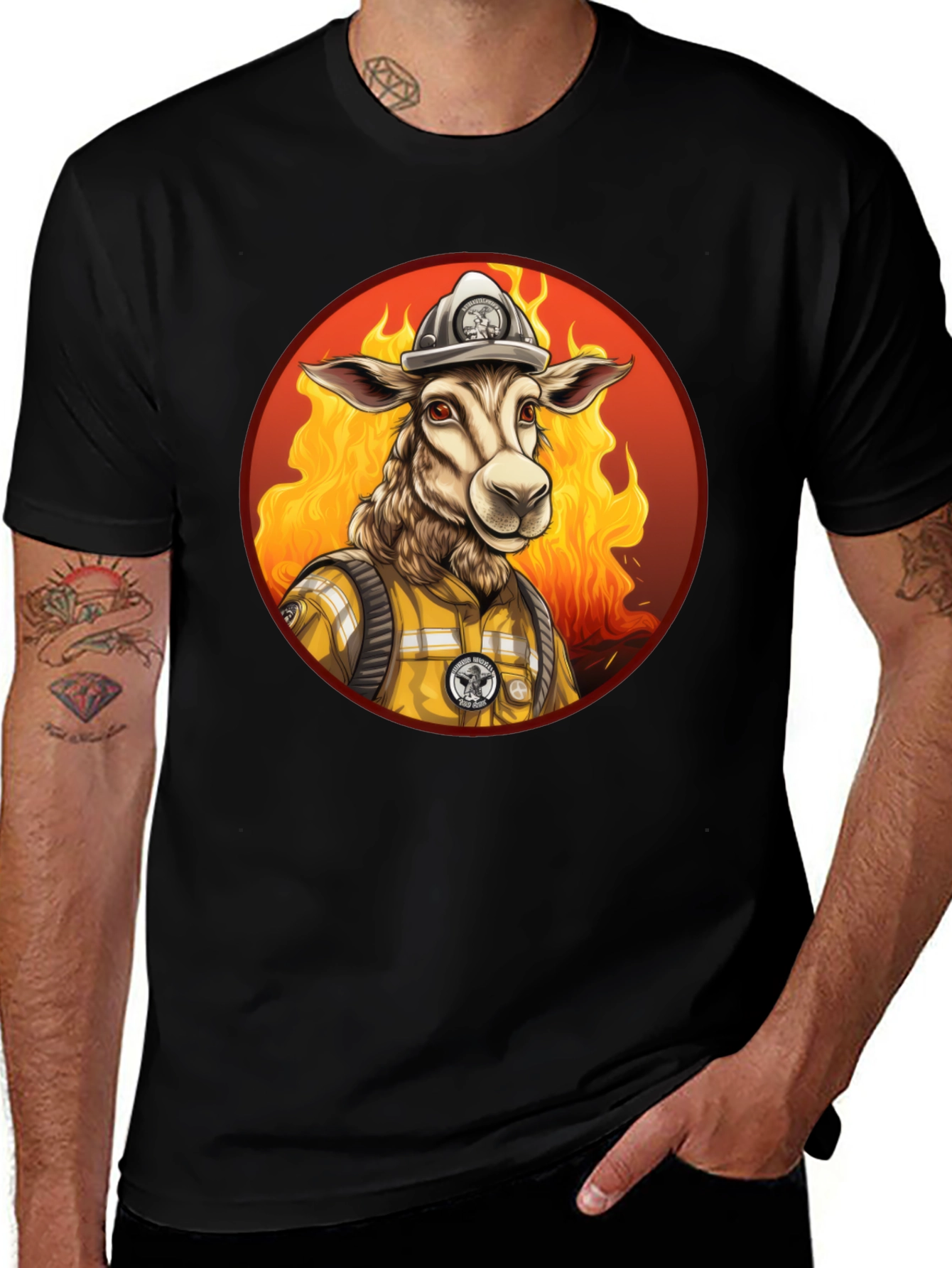 Variant 14 of Firefighter Ram T-Shirt - Black Cotton Graphic Tee