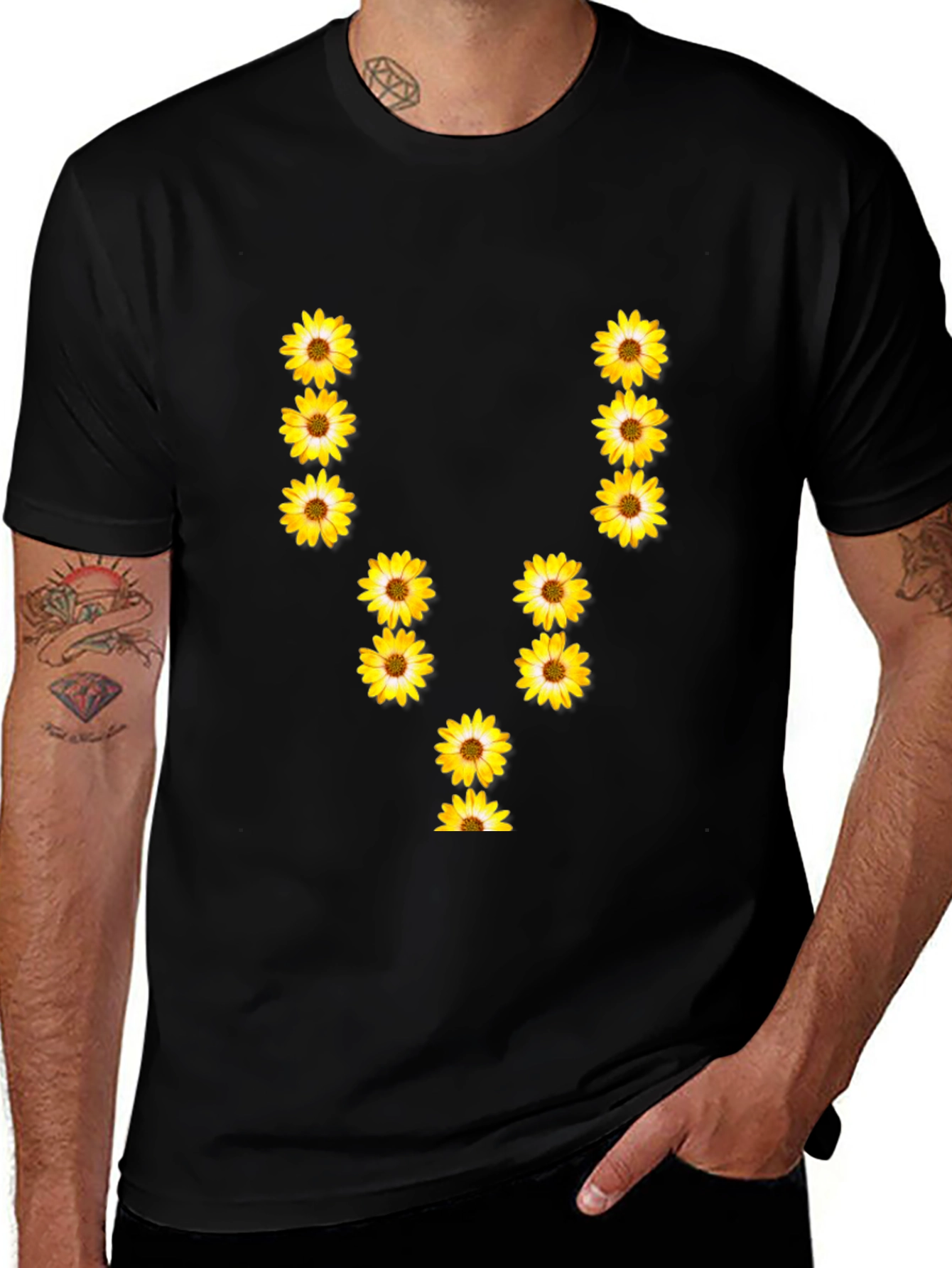 Variant 16 of Sunflower 'U' Letter Black T-Shirt